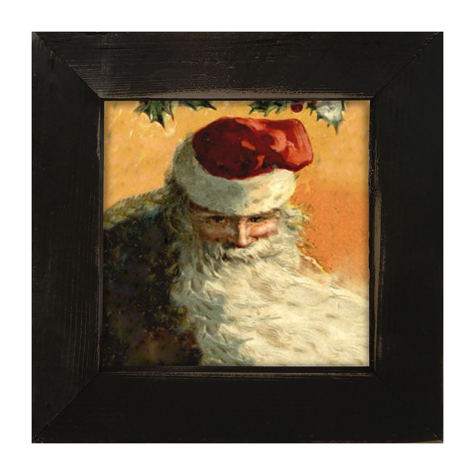 Gold Background Santa with Blowing Beard - Framed art