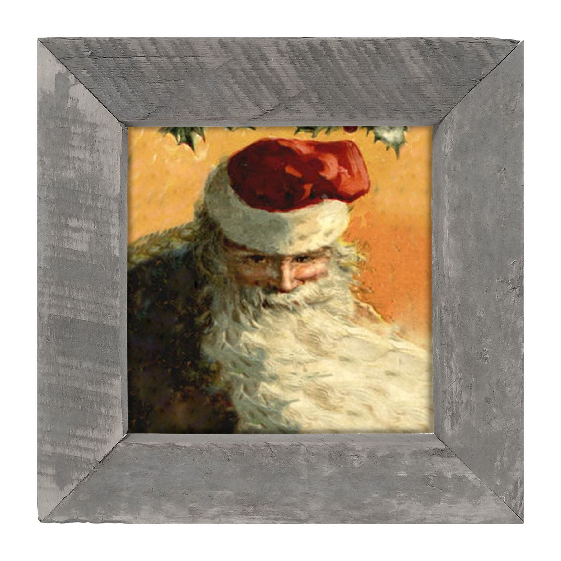 Gold Background Santa with Blowing Beard - Framed art