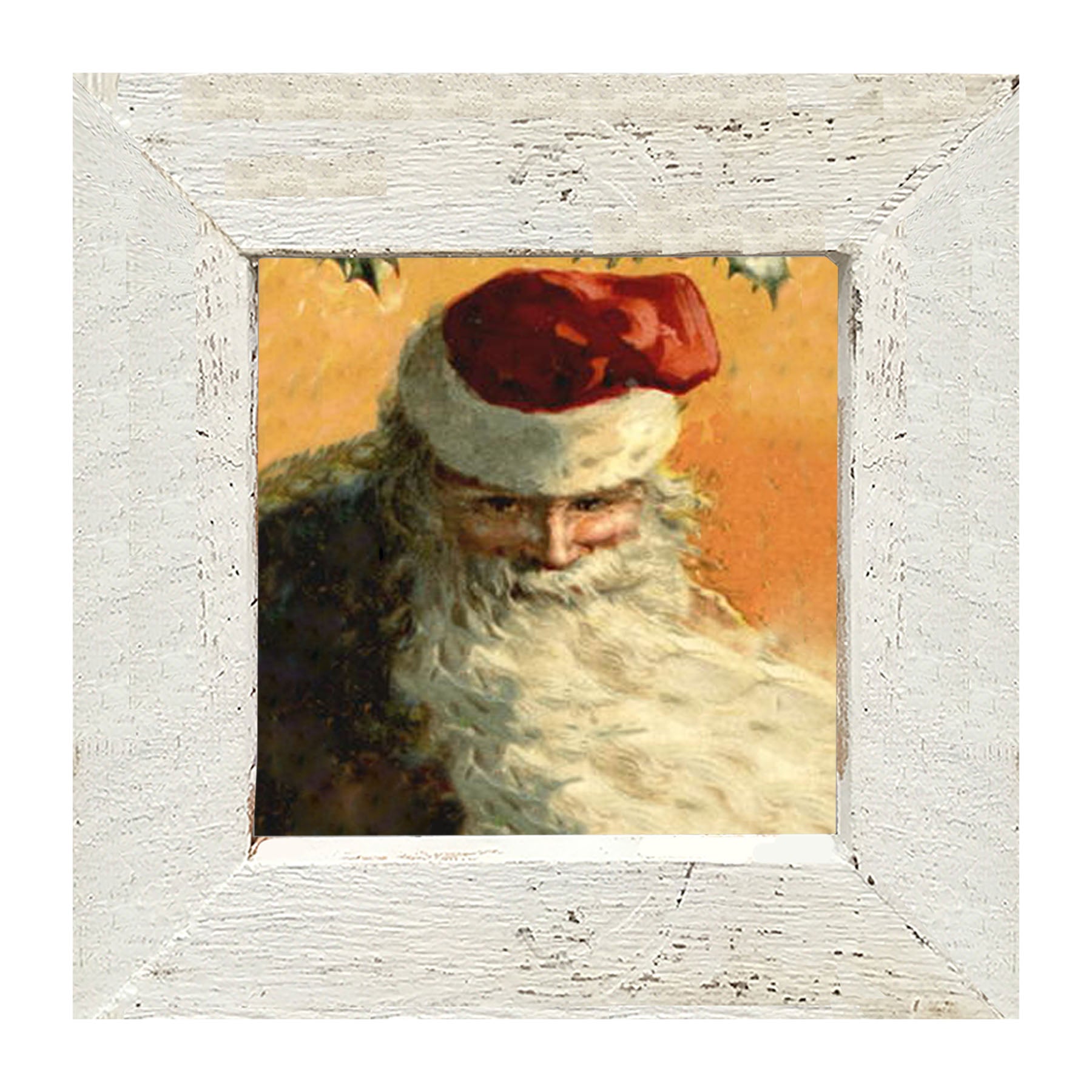 Gold Background Santa with Blowing Beard - Framed art