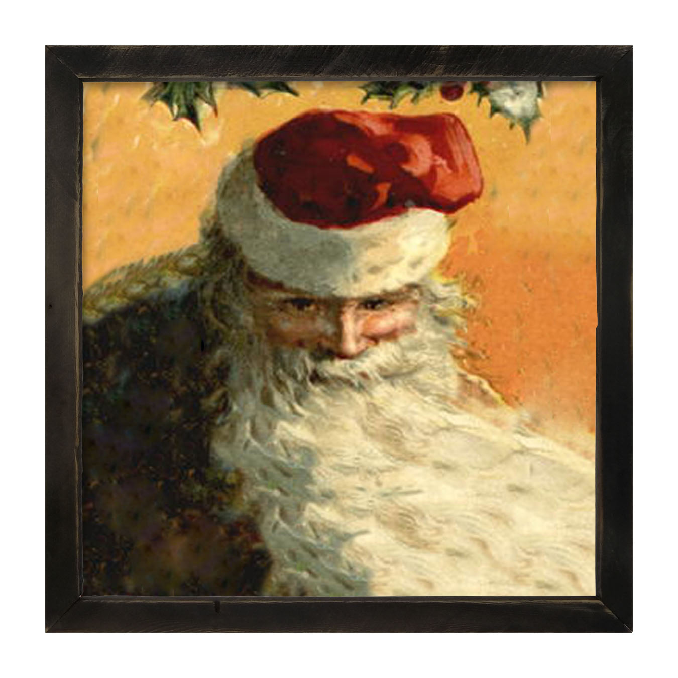Gold Background Santa with Blowing Beard - Framed art
