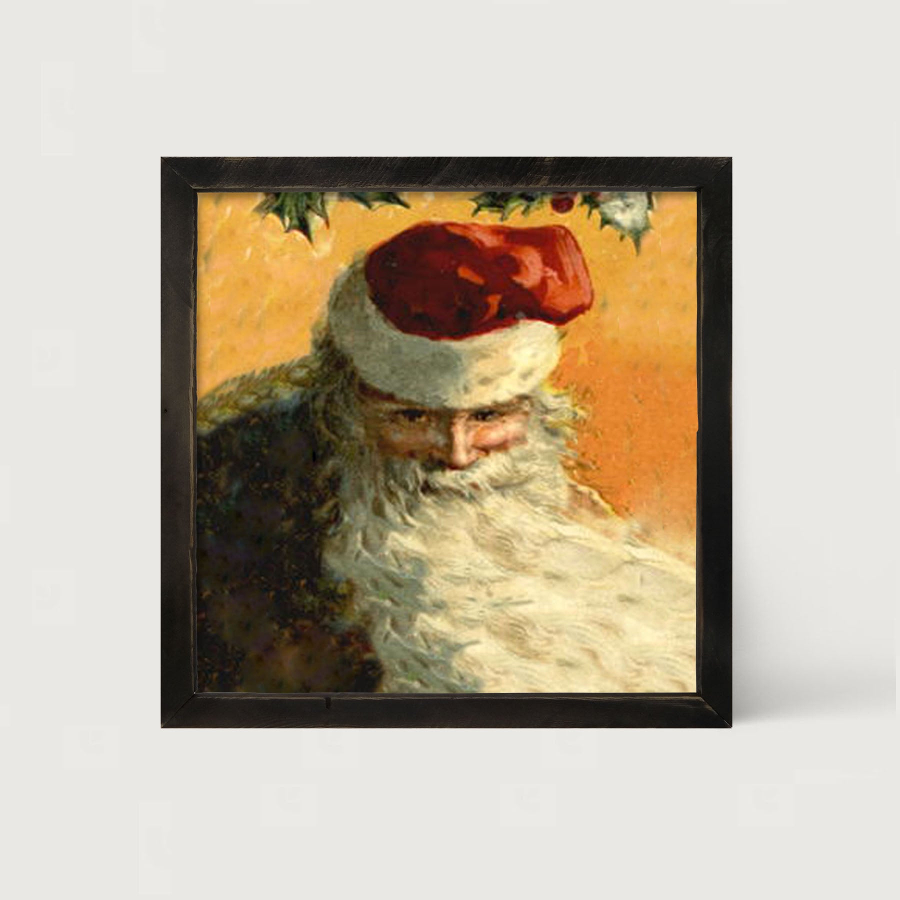Gold Background Santa with Blowing Beard - Framed art