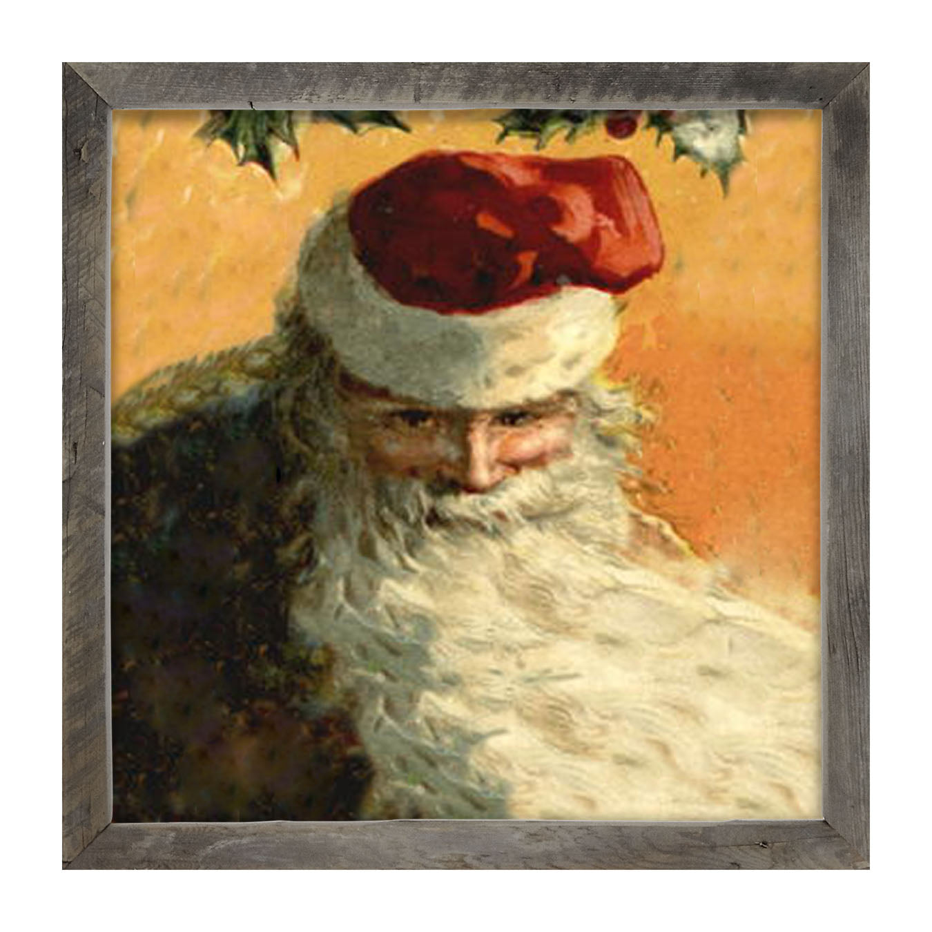 Gold Background Santa with Blowing Beard - Framed art