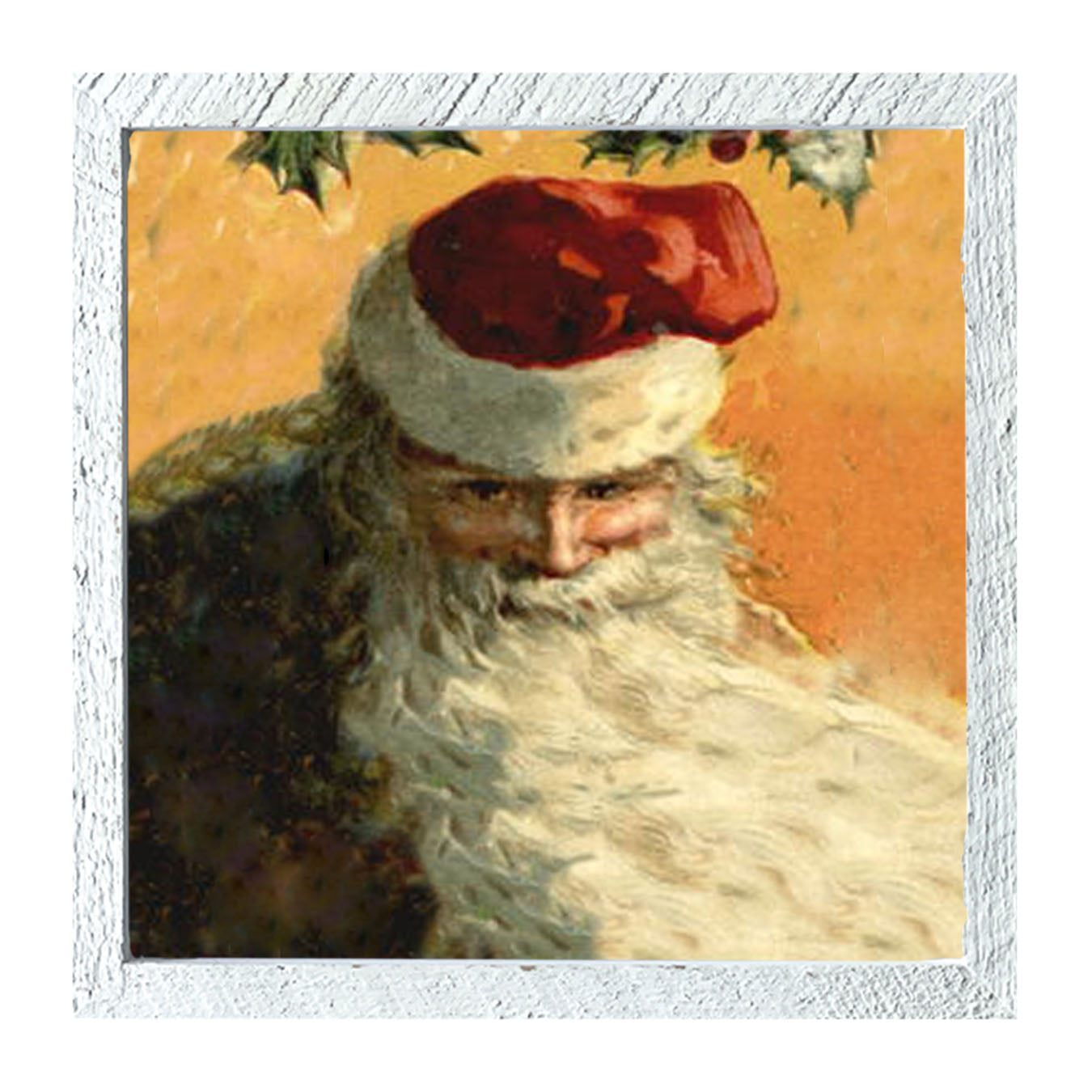 Gold Background Santa with Blowing Beard - Framed art