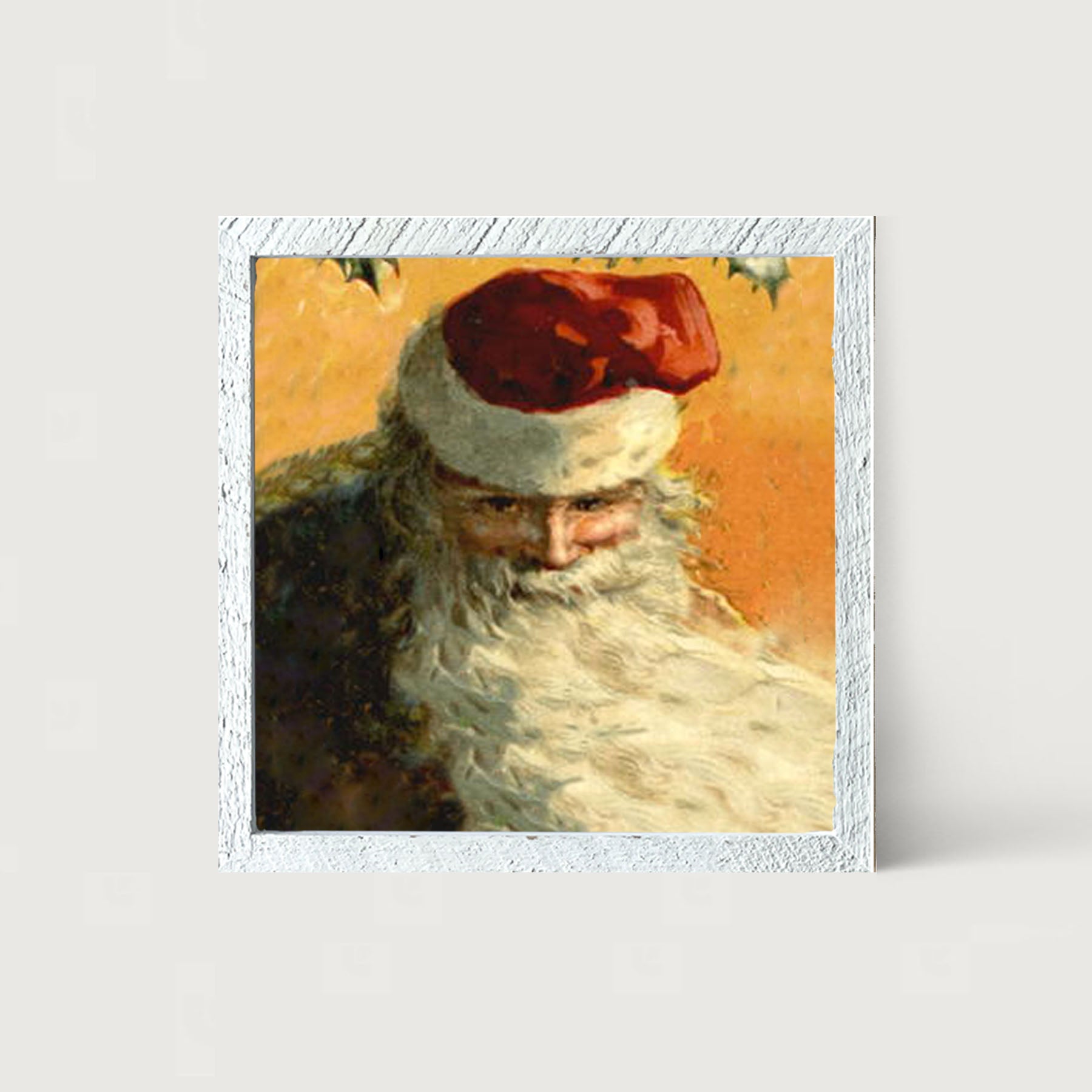 Gold Background Santa with Blowing Beard - Framed art