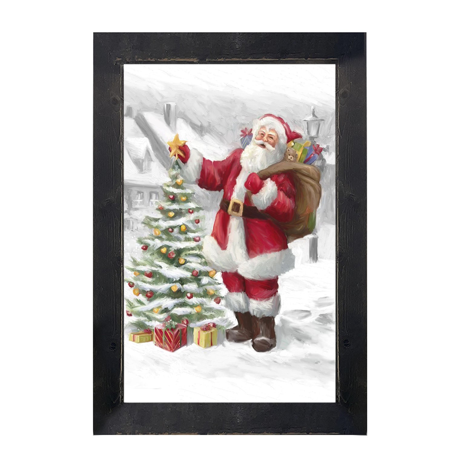 Santa with The Outdoor Tree - Framed art