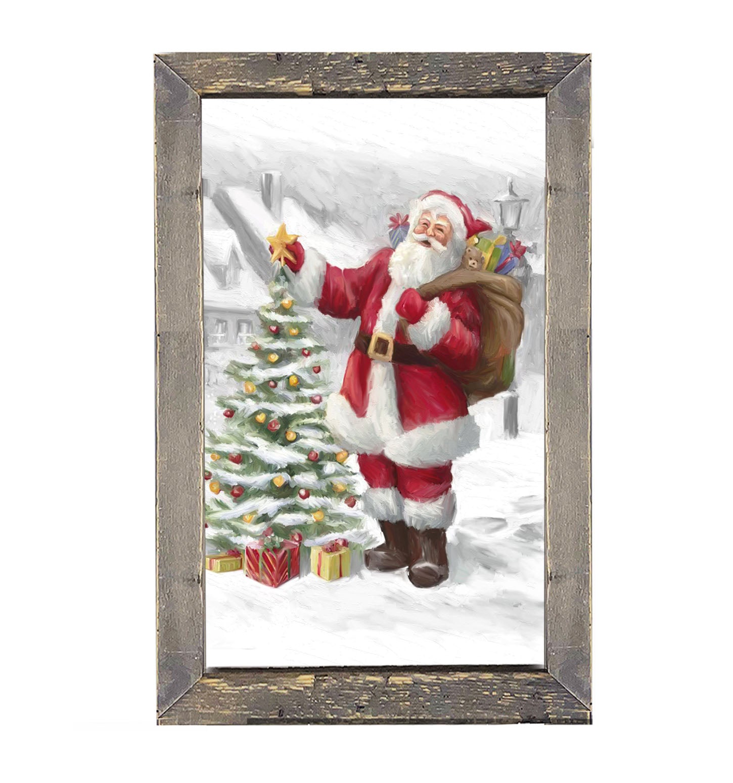 Santa with The Outdoor Tree - Framed art