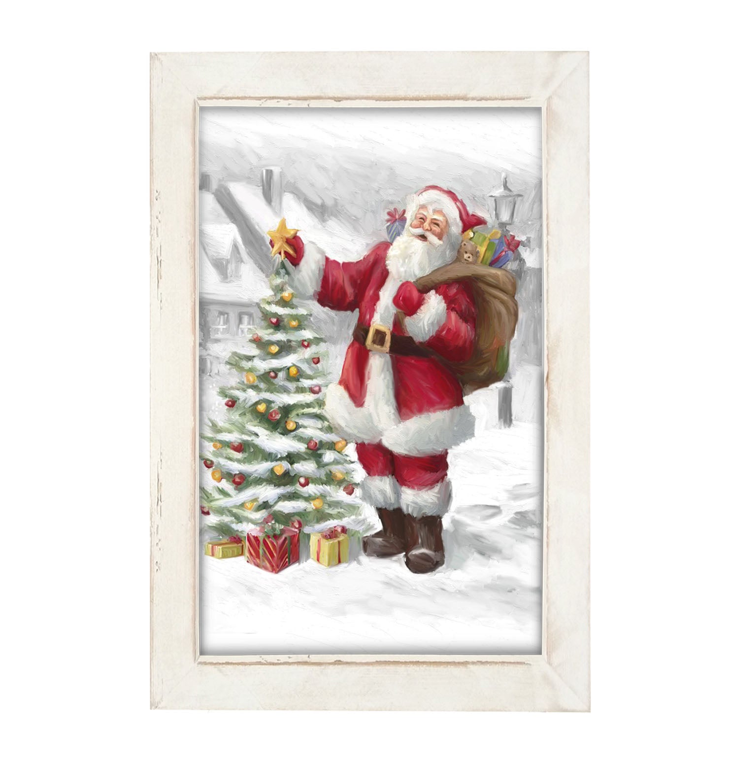 Santa with The Outdoor Tree - Framed art