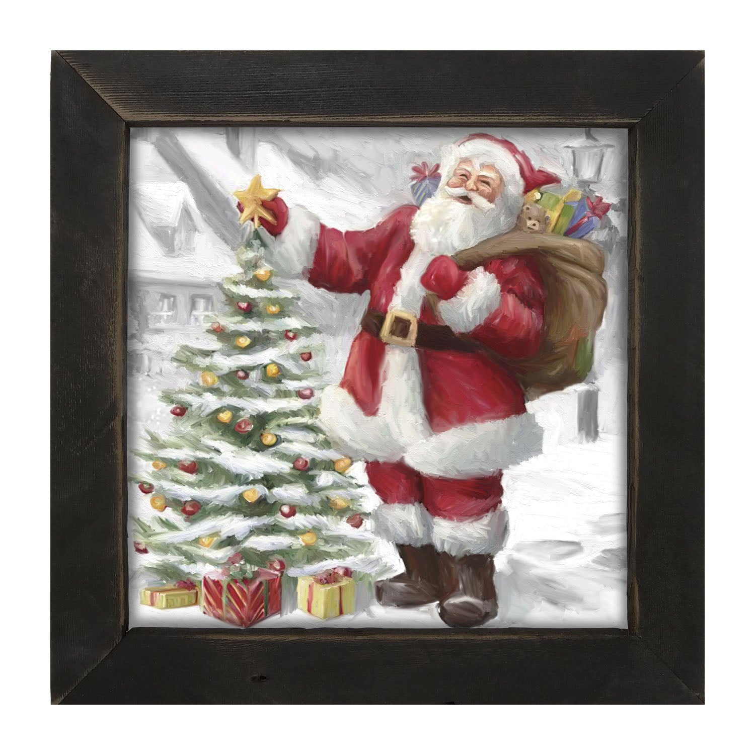 Santa with The Outdoor Tree - Framed art