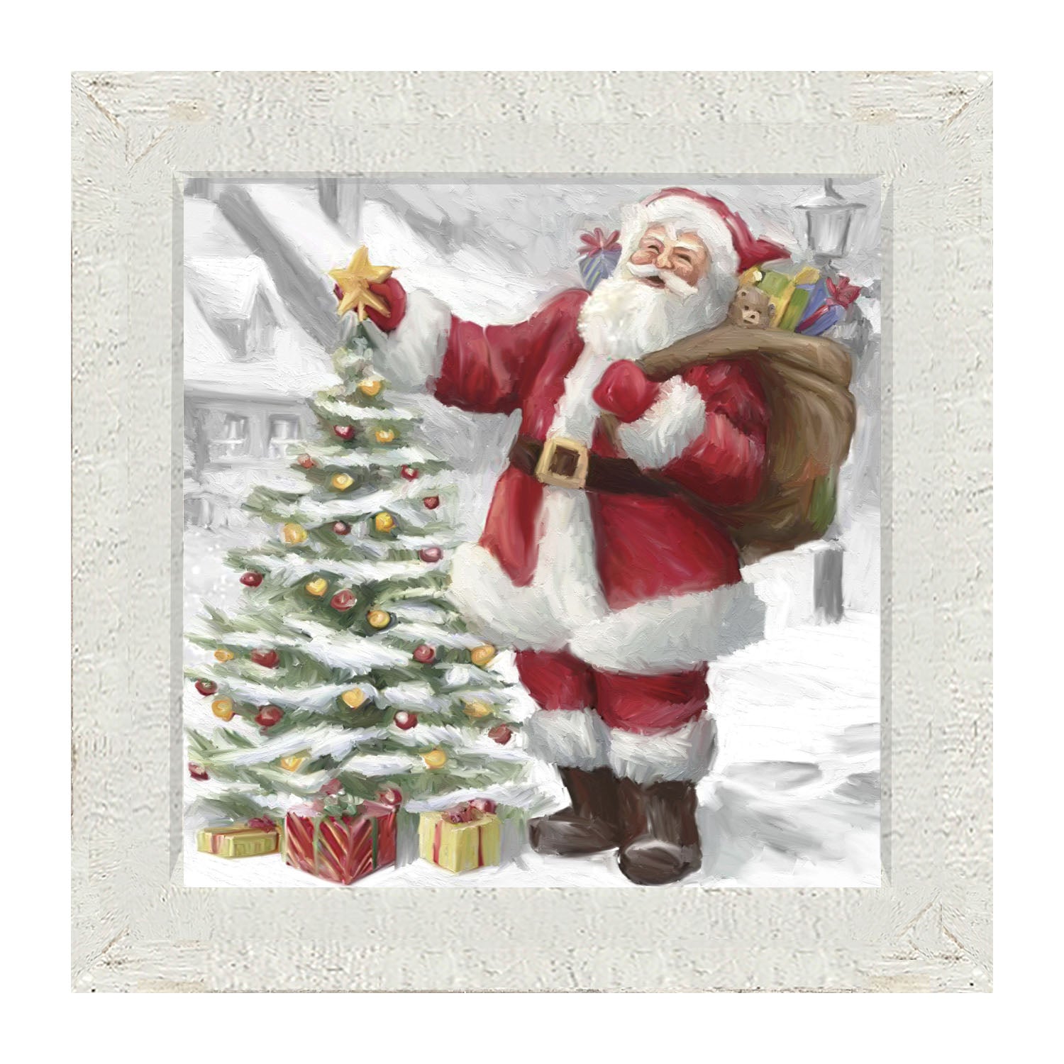 Santa with The Outdoor Tree - Framed art