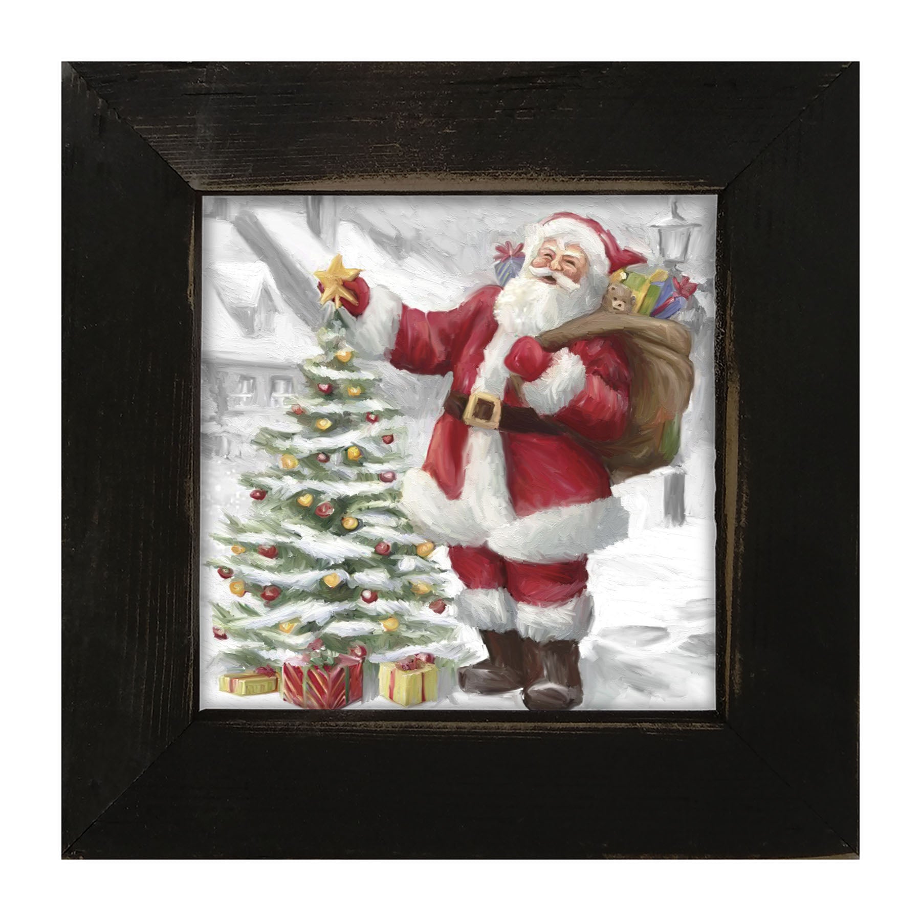 Santa with The Outdoor Tree - Framed art