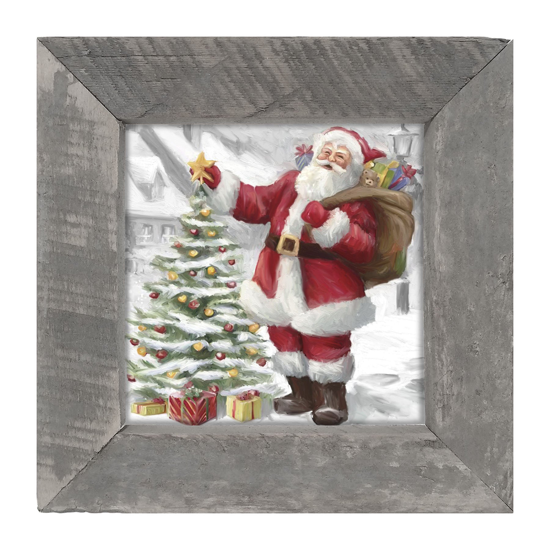 Santa with The Outdoor Tree - Framed art