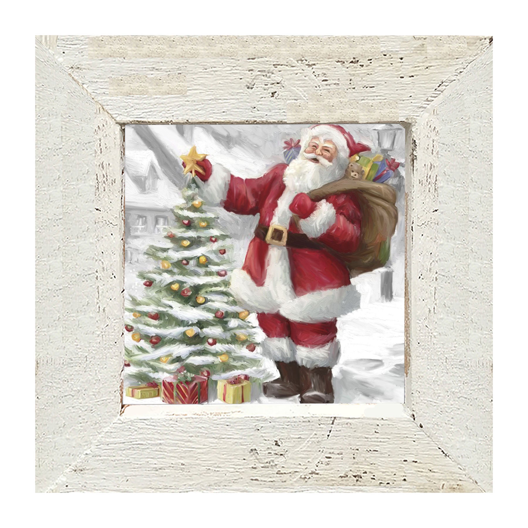 Santa with The Outdoor Tree - Framed art