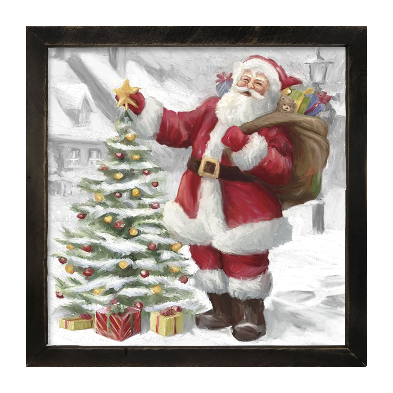 Santa with The Outdoor Tree - Framed art