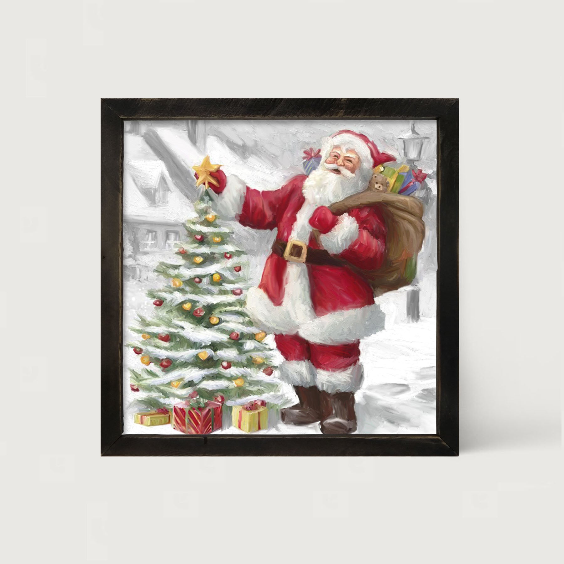 Santa with The Outdoor Tree - Framed art