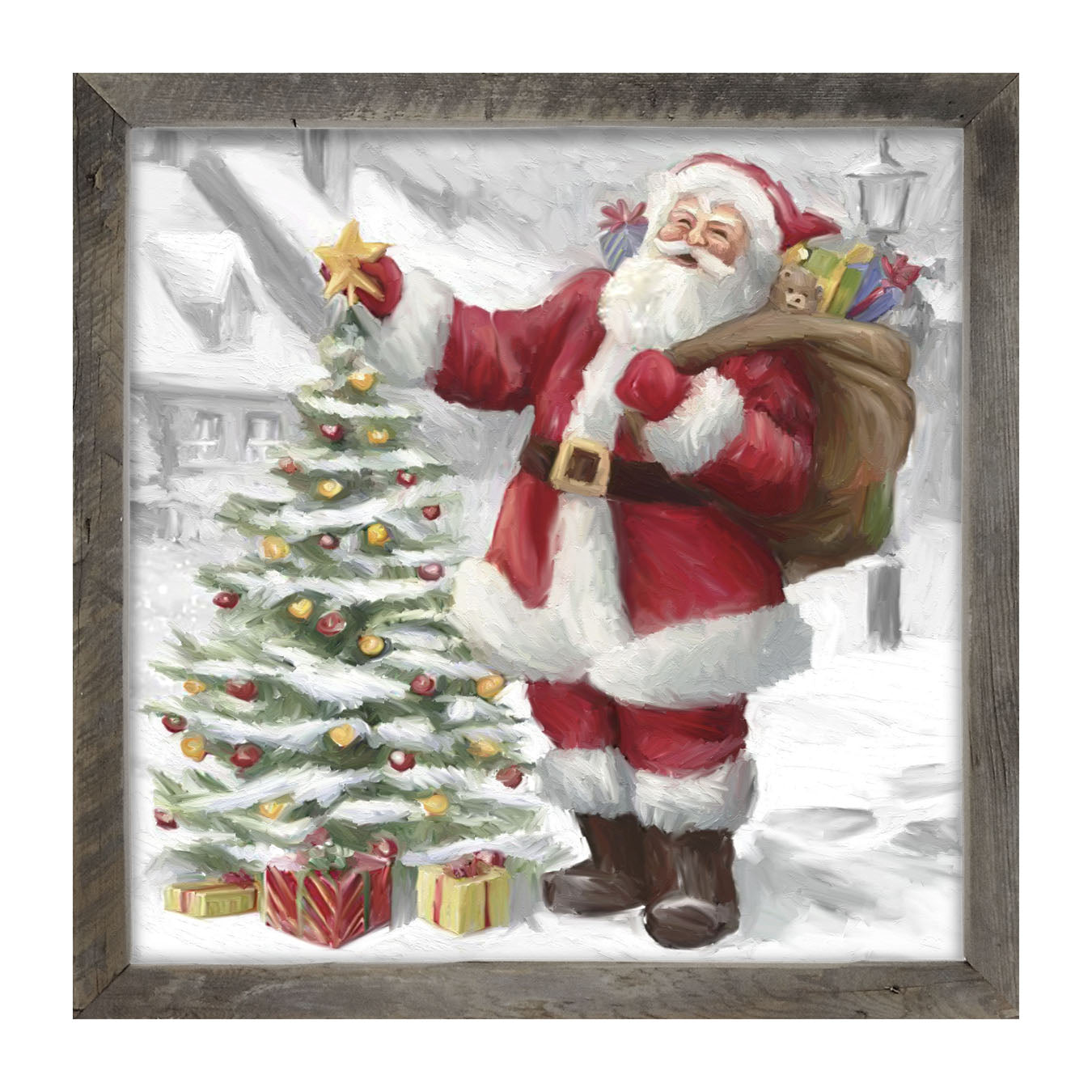 Santa with The Outdoor Tree - Framed art