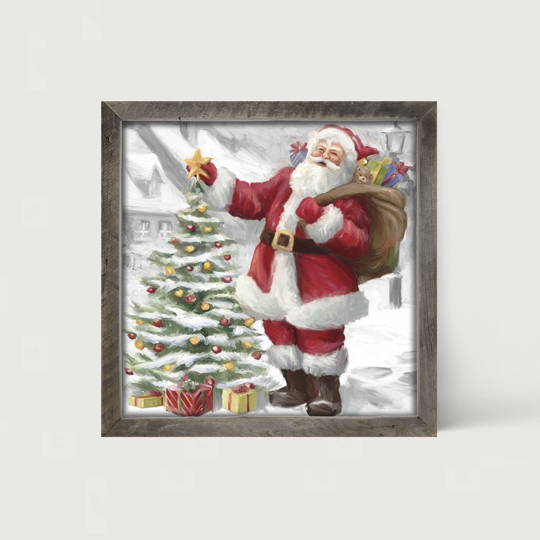 Santa with The Outdoor Tree - Framed art