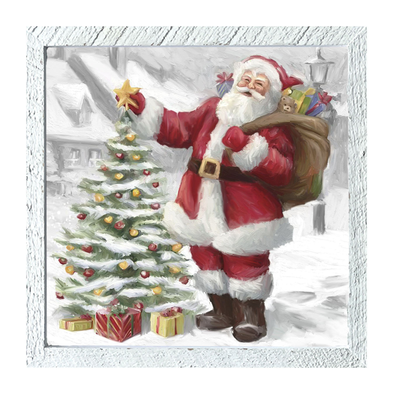 Santa with The Outdoor Tree - Framed art
