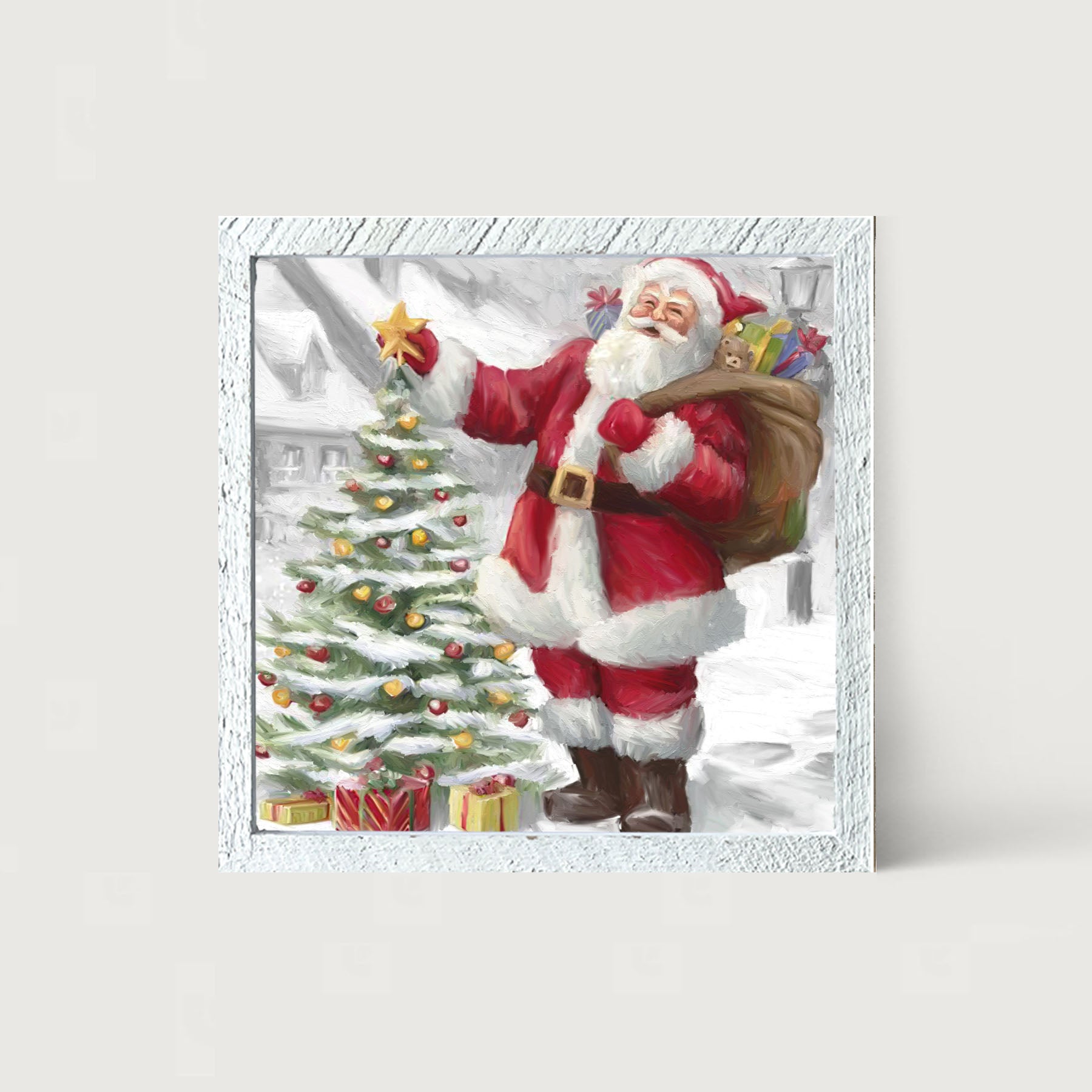 Santa with The Outdoor Tree - Framed art