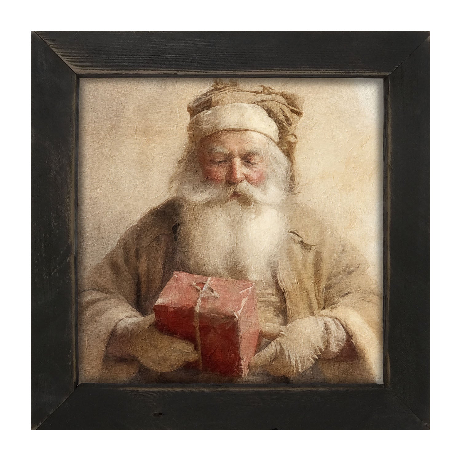 Old world Santa holding gift - Framed art