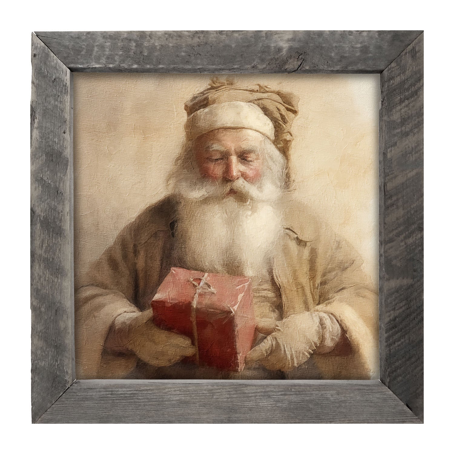 Old world Santa holding gift - Framed art