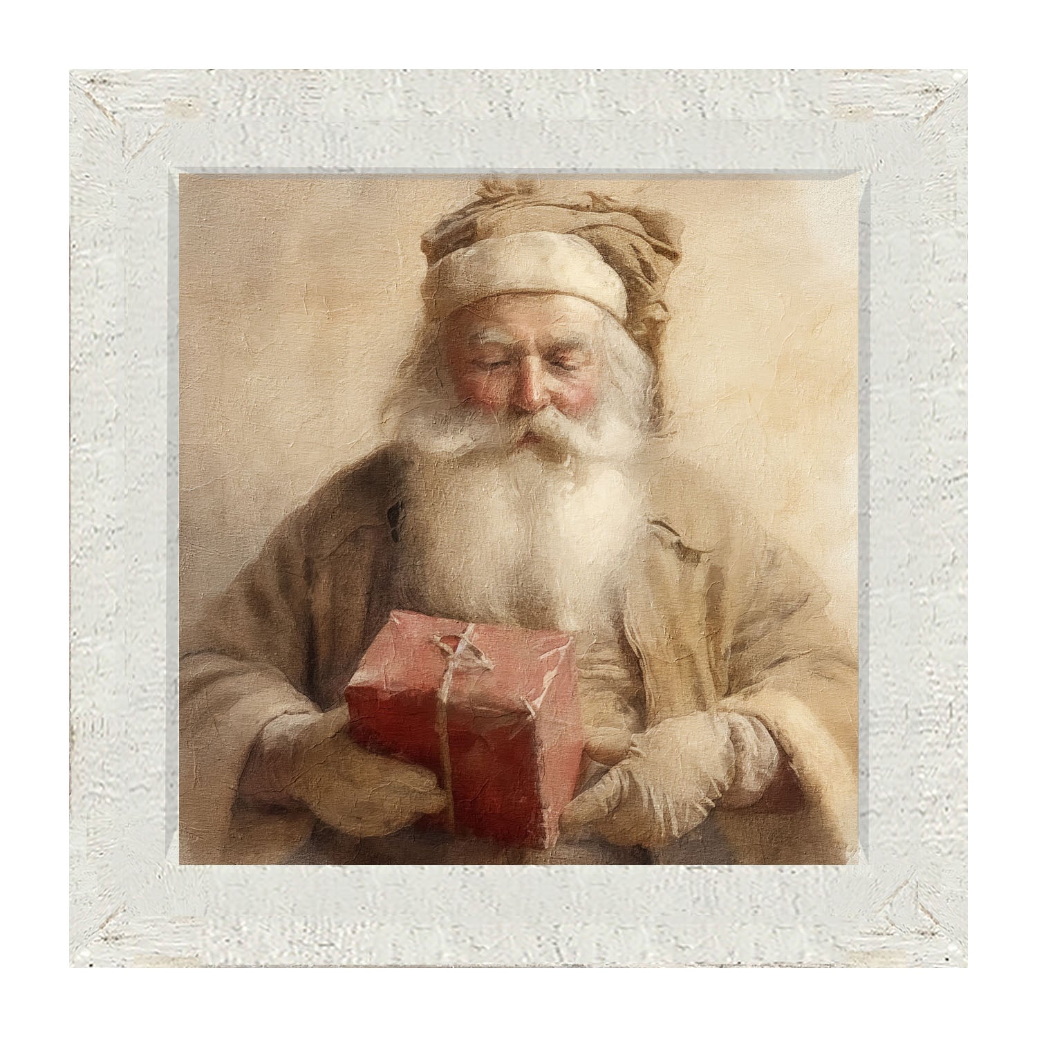 Old world Santa holding gift - Framed art