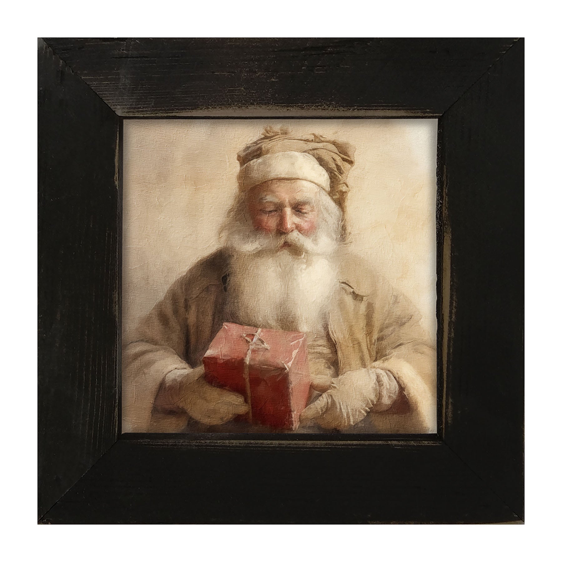 Old world Santa holding gift - Framed art