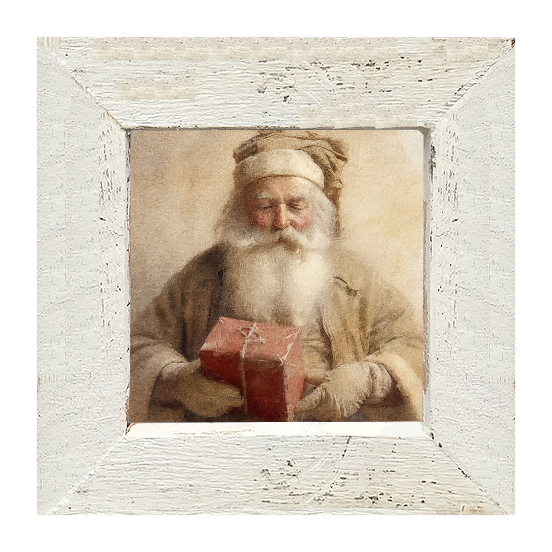 Old world Santa holding gift - Framed art