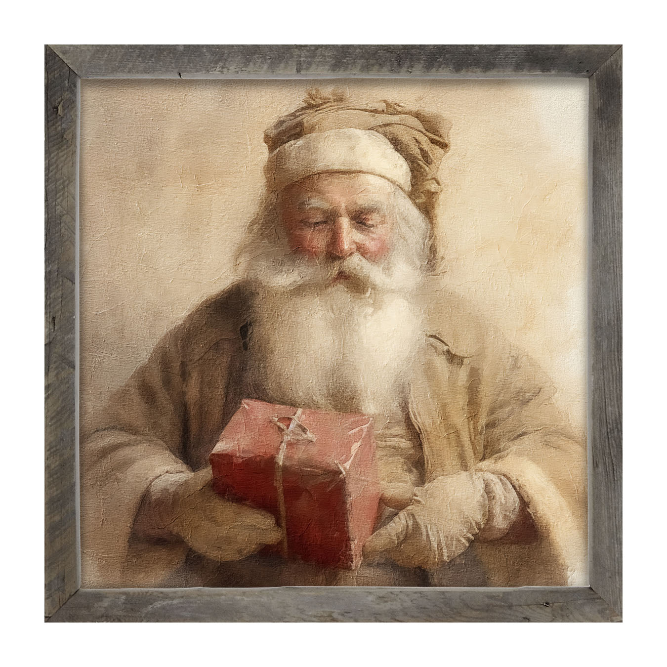 Old world Santa holding gift - Framed art