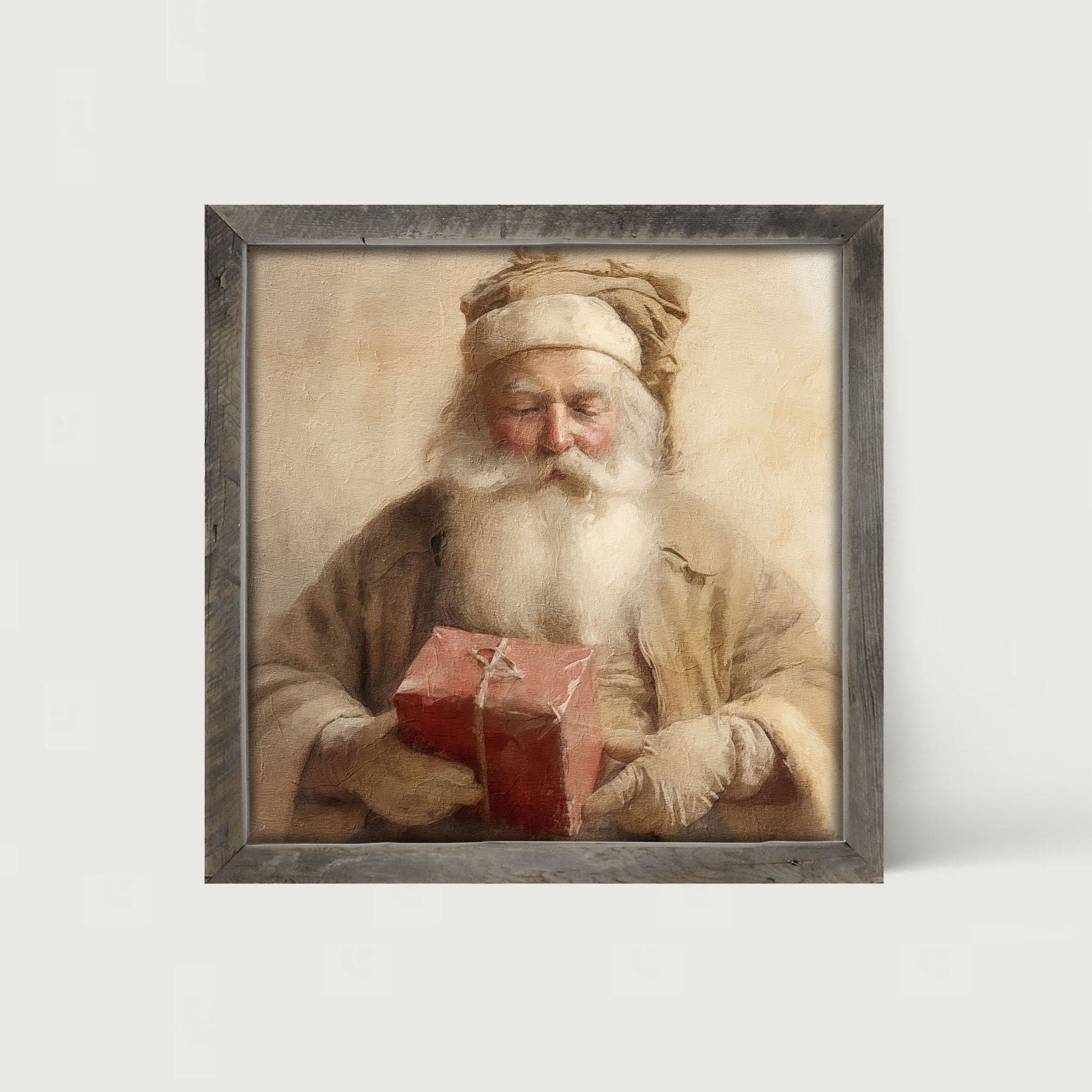 Old world Santa holding gift - Framed art