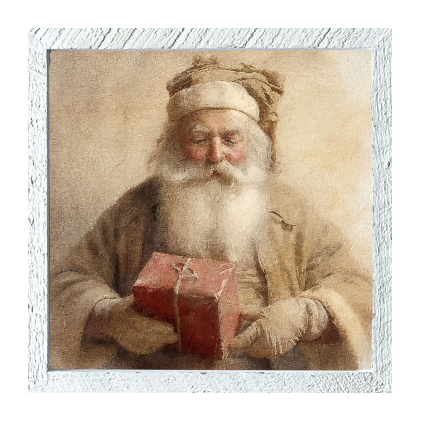 Old world Santa holding gift - Framed art