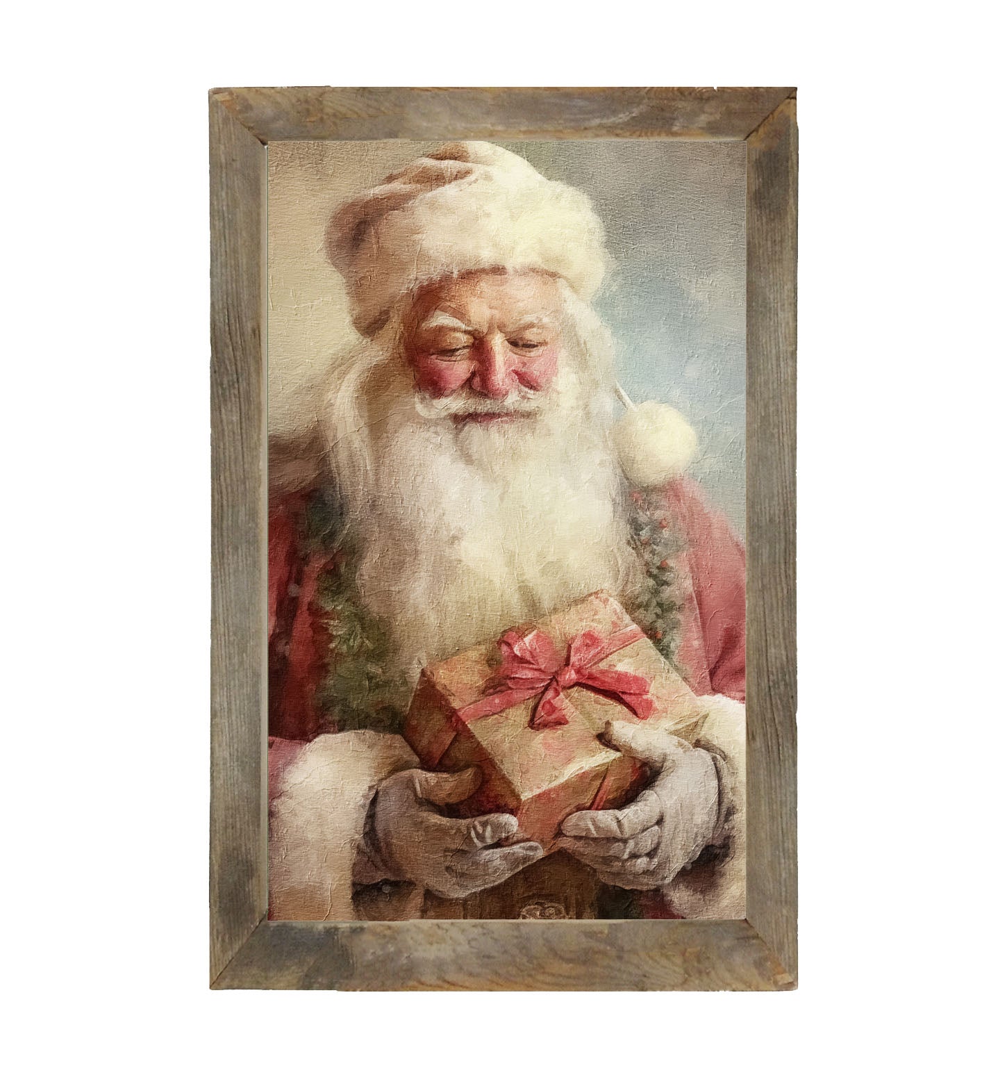 Old world Santa holding present - Framed art
