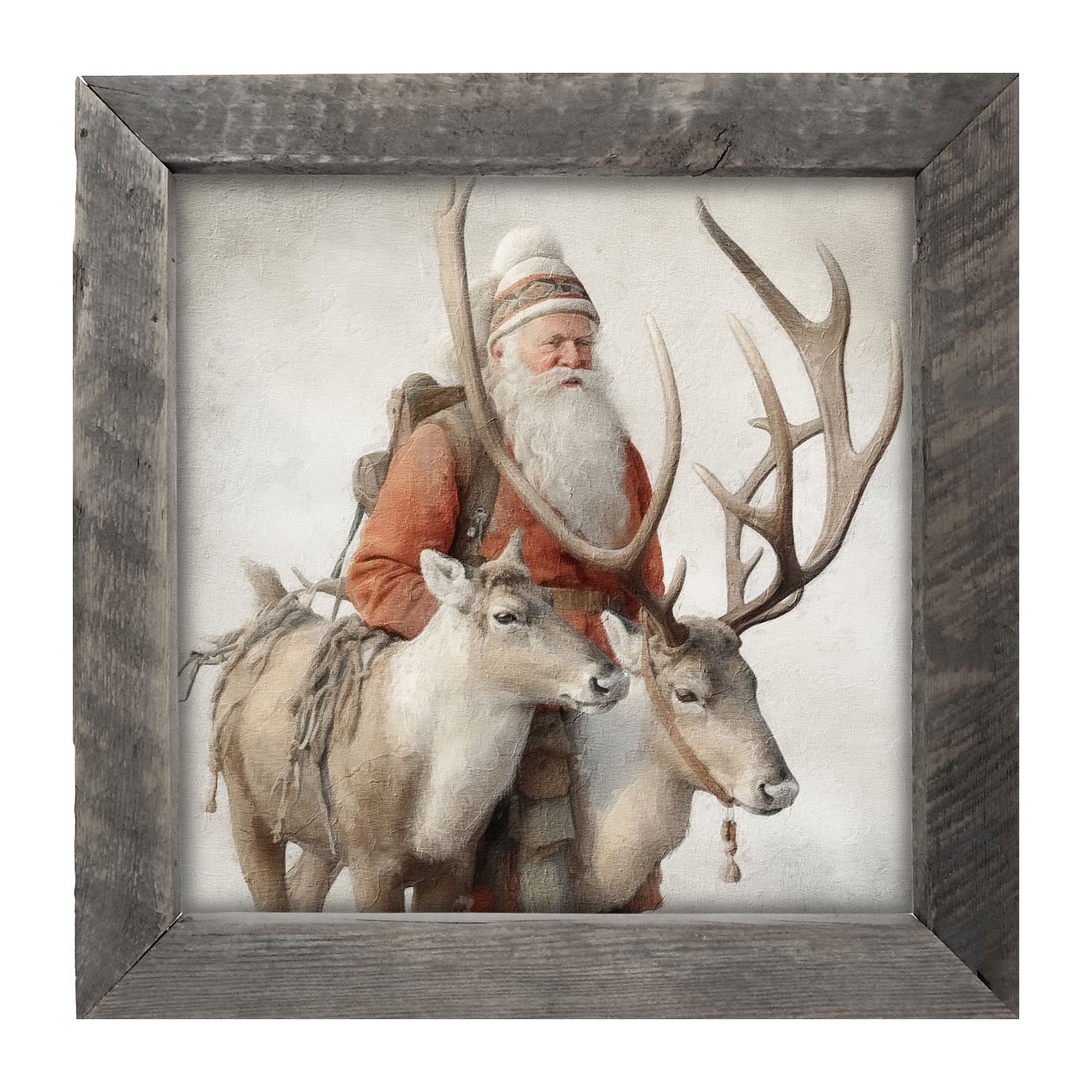 Old world Santa with reindeer - Framed Art