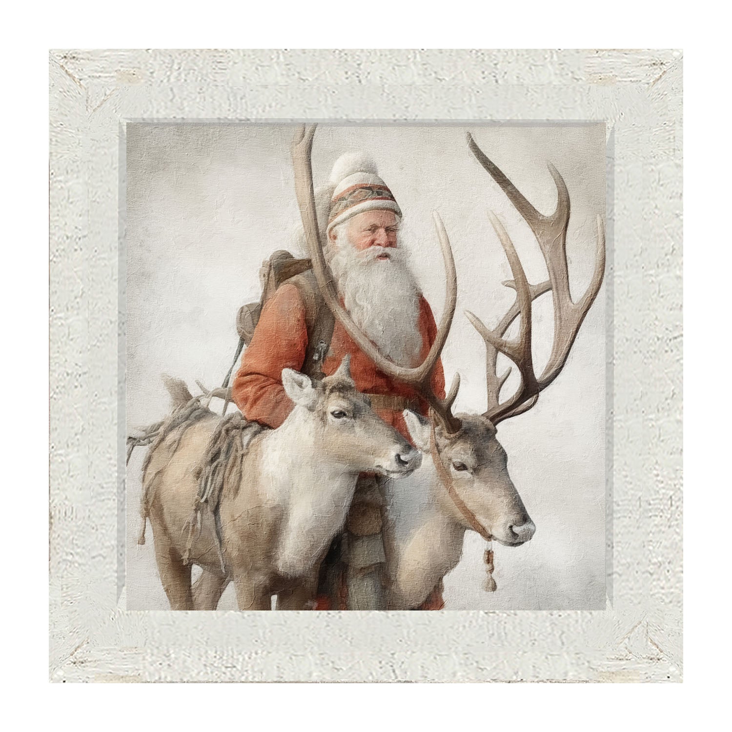 Old world Santa with reindeer - Framed Art