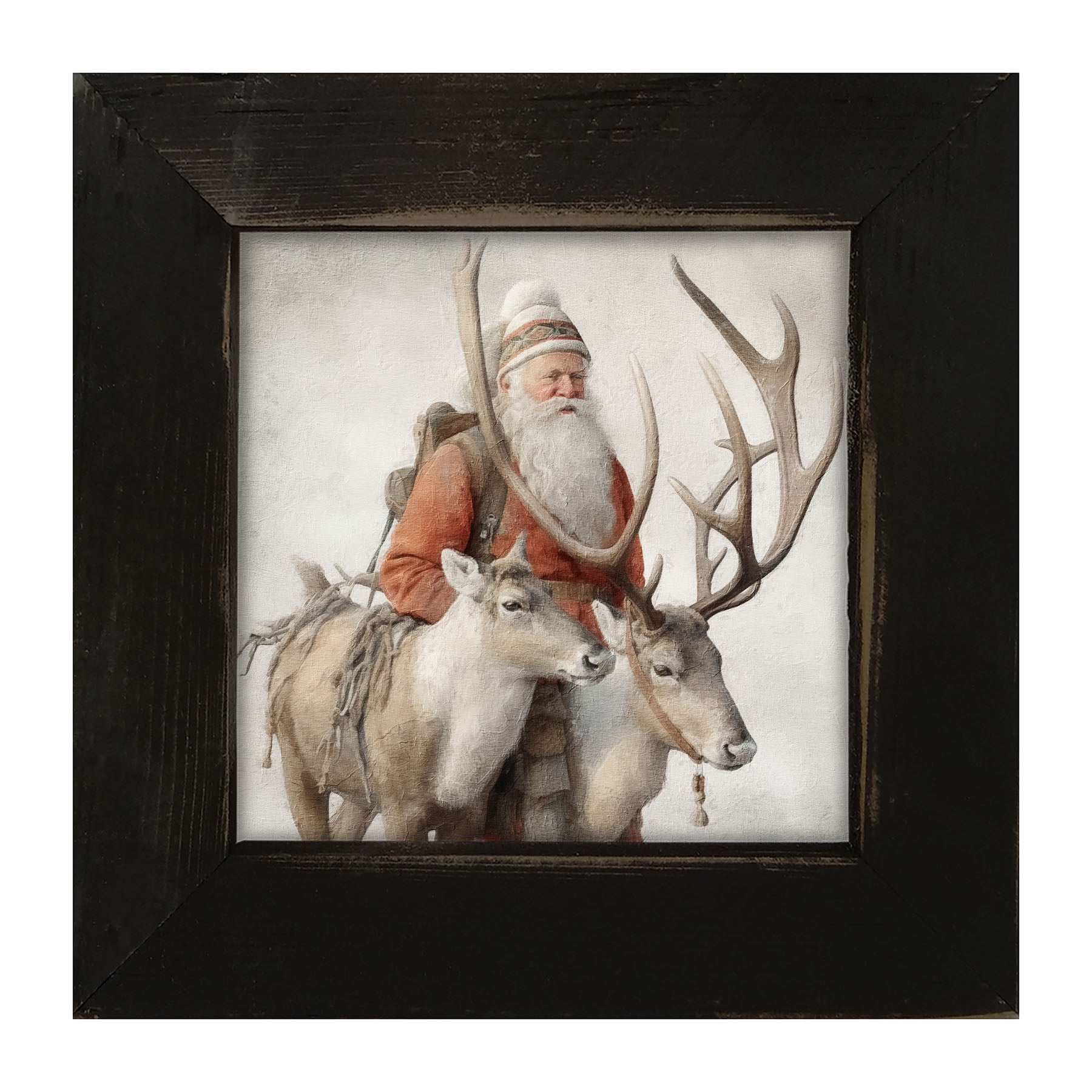 Old world Santa with reindeer - Framed Art