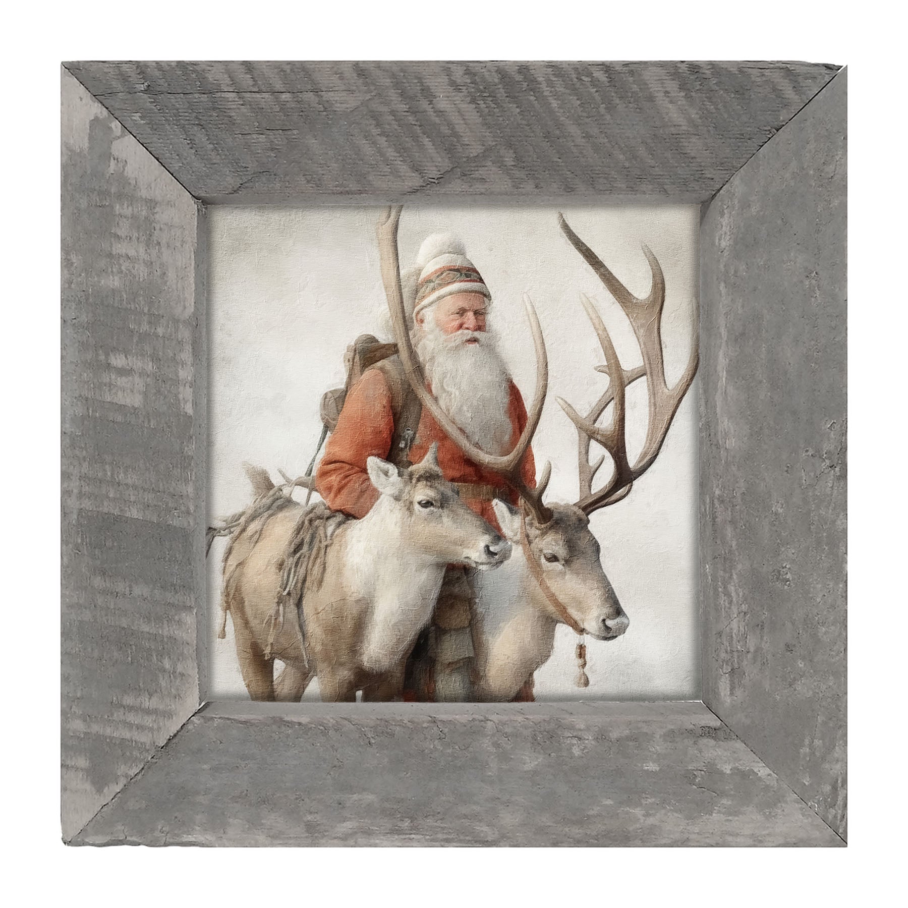 Old world Santa with reindeer - Framed Art