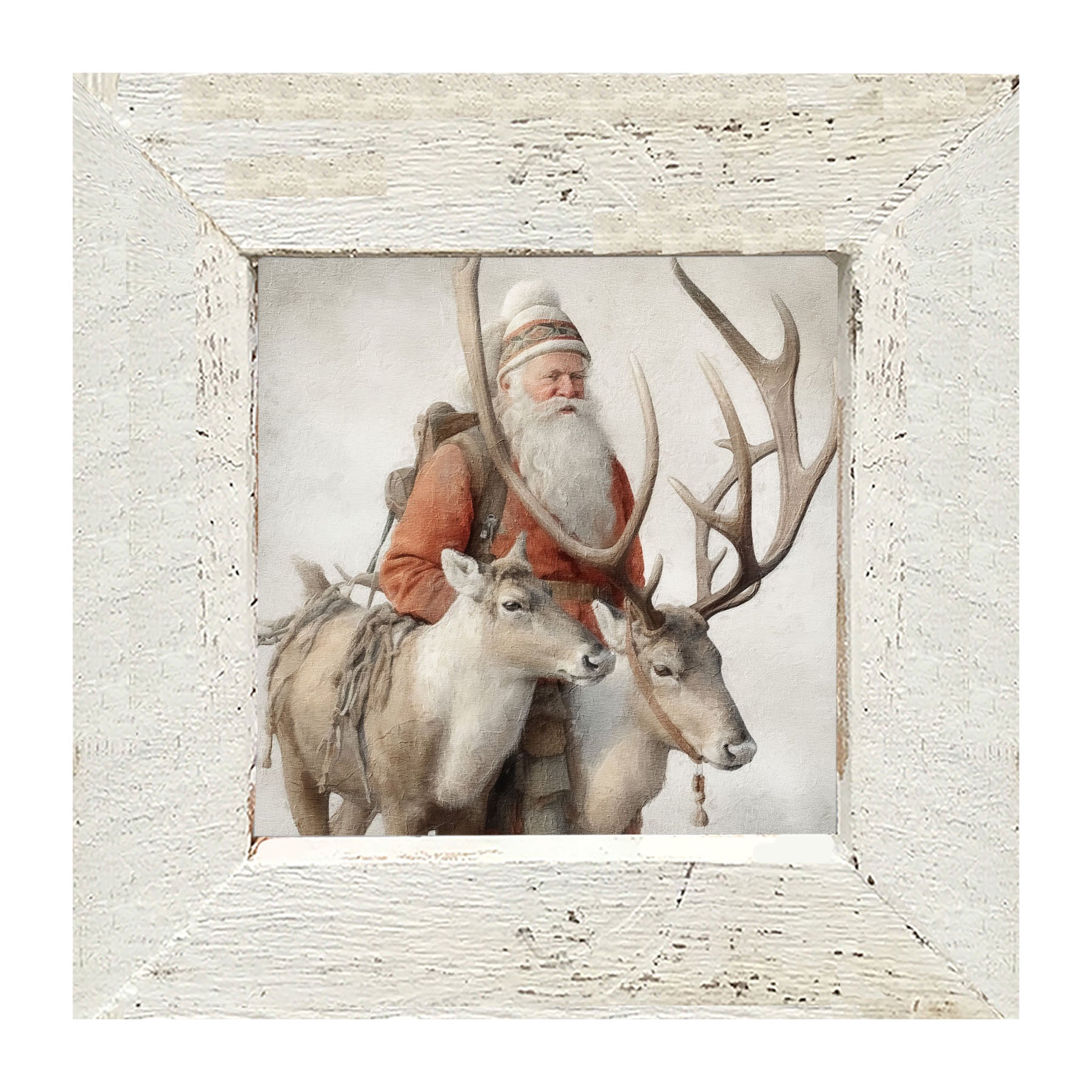 Old world Santa with reindeer - Framed Art