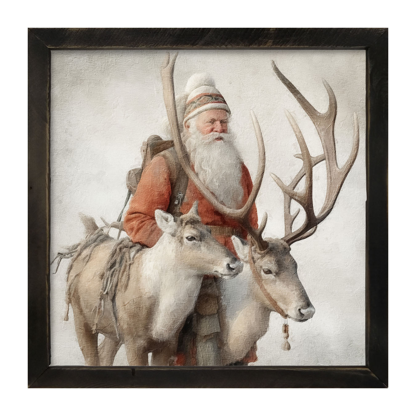 Old world Santa with reindeer - Framed Art
