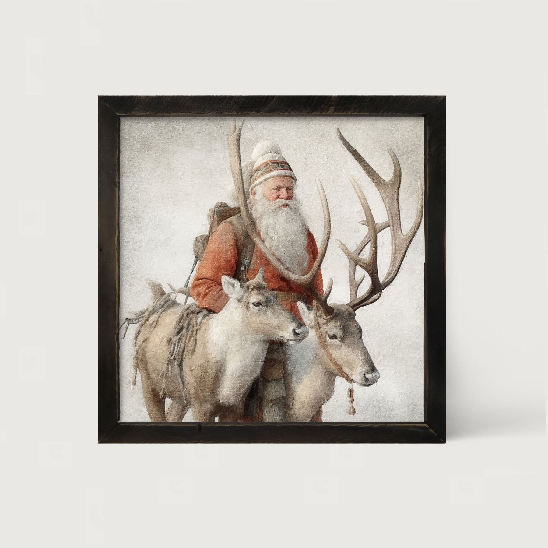 Old world Santa with reindeer - Framed Art