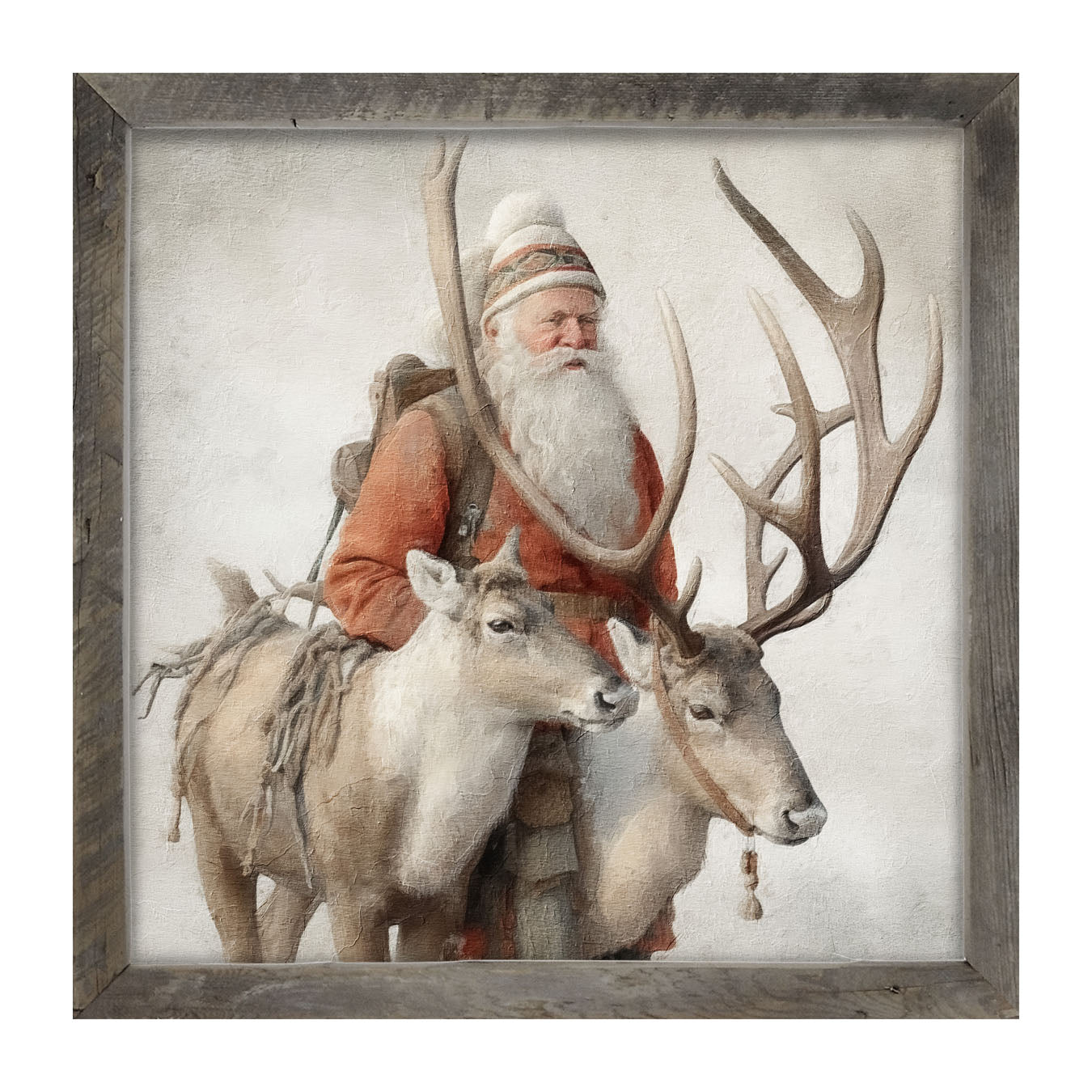 Old world Santa with reindeer - Framed Art