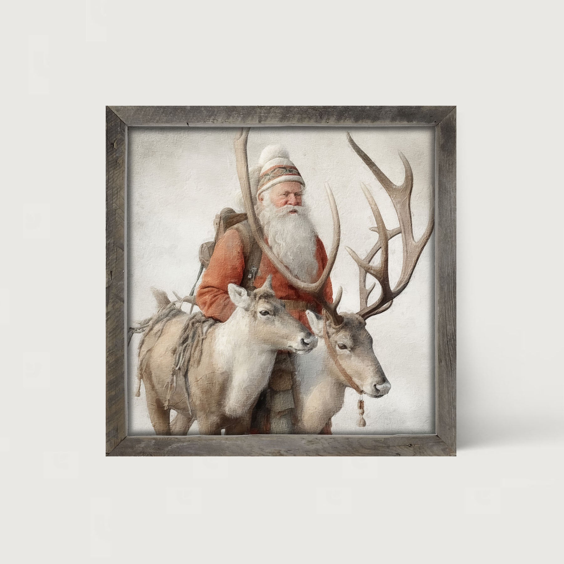 Old world Santa with reindeer - Framed Art