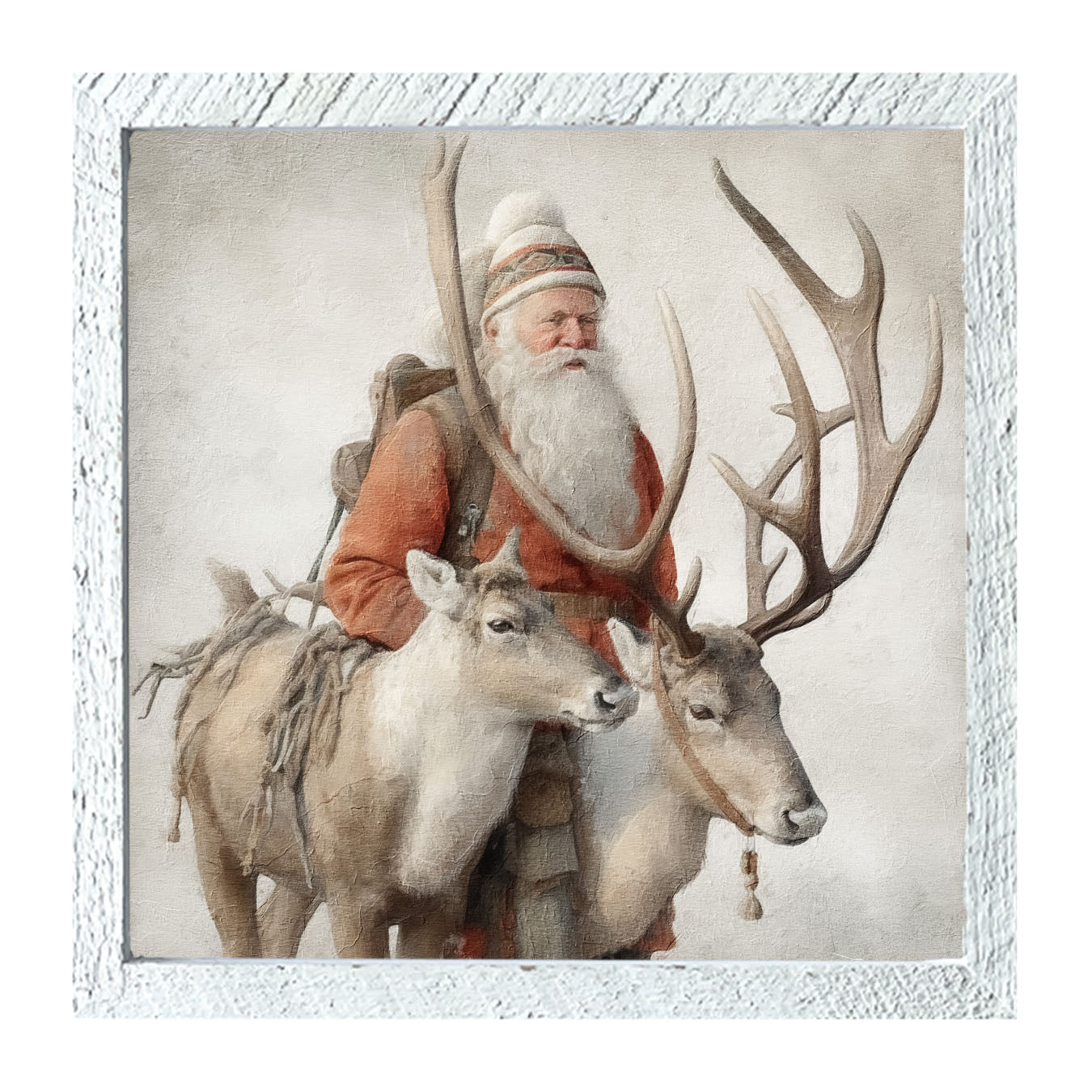 Old world Santa with reindeer - Framed Art