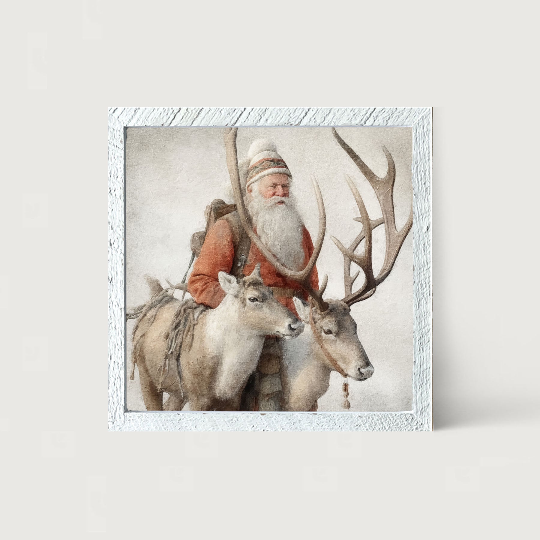 Old world Santa with reindeer - Framed Art