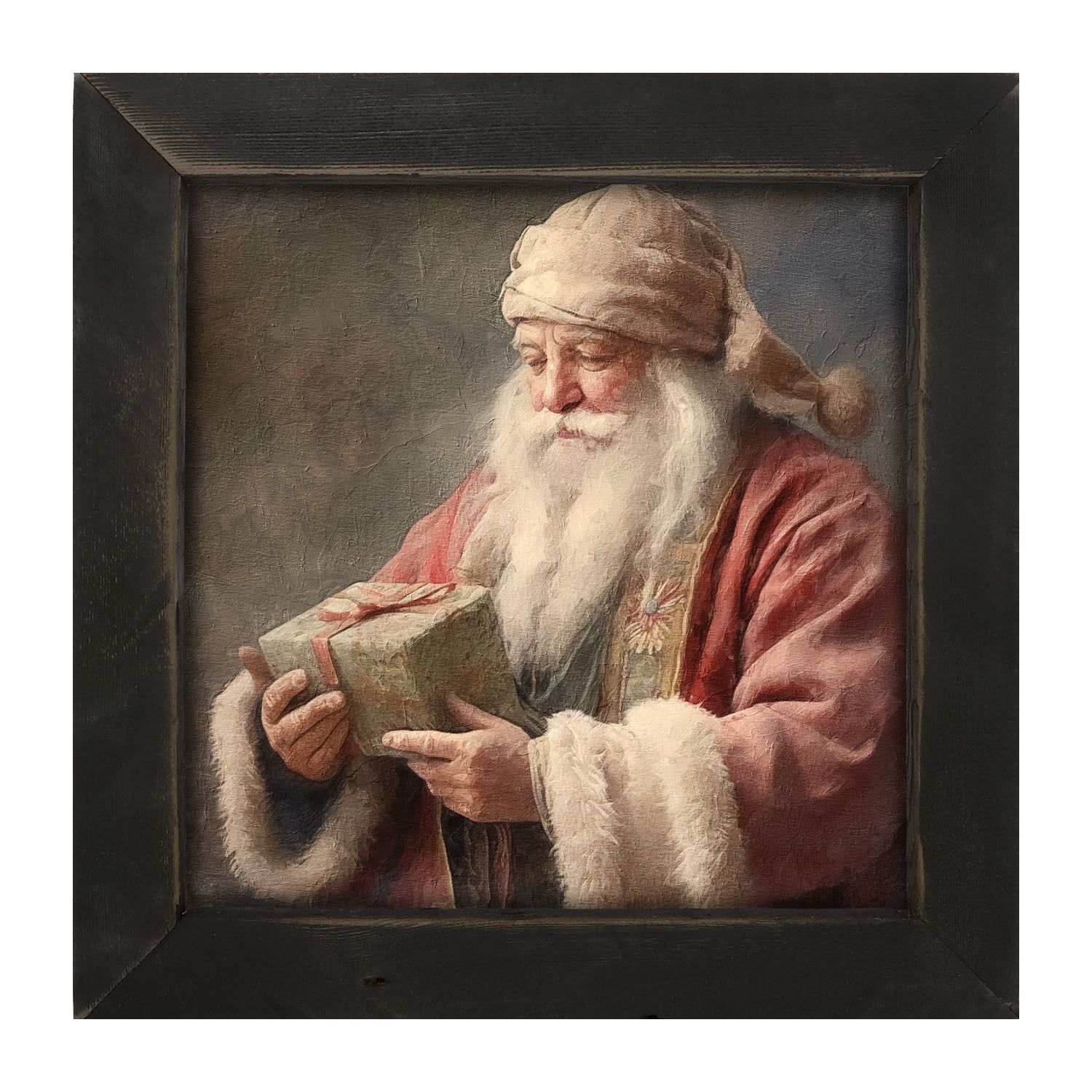 Old world Santa with present
