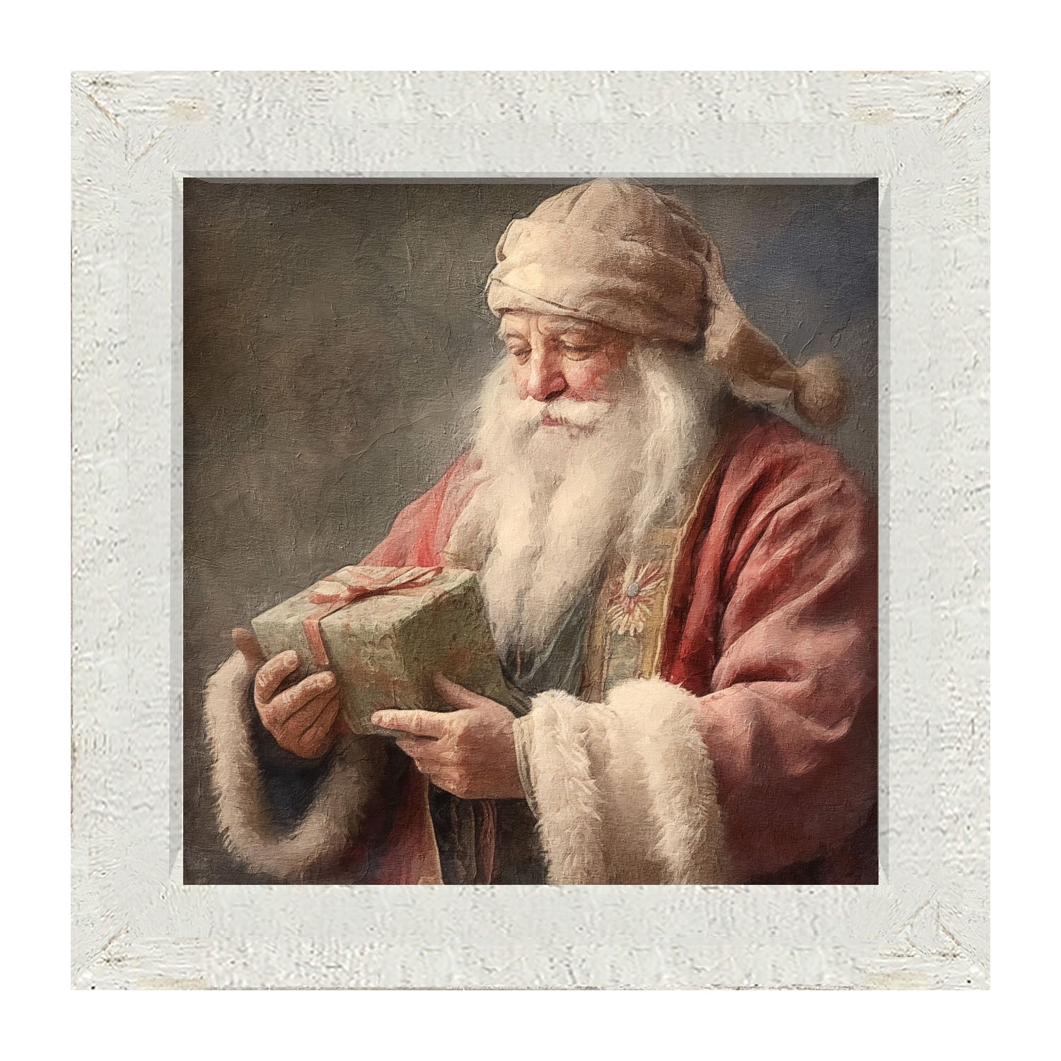 Old world Santa with present - Framed art