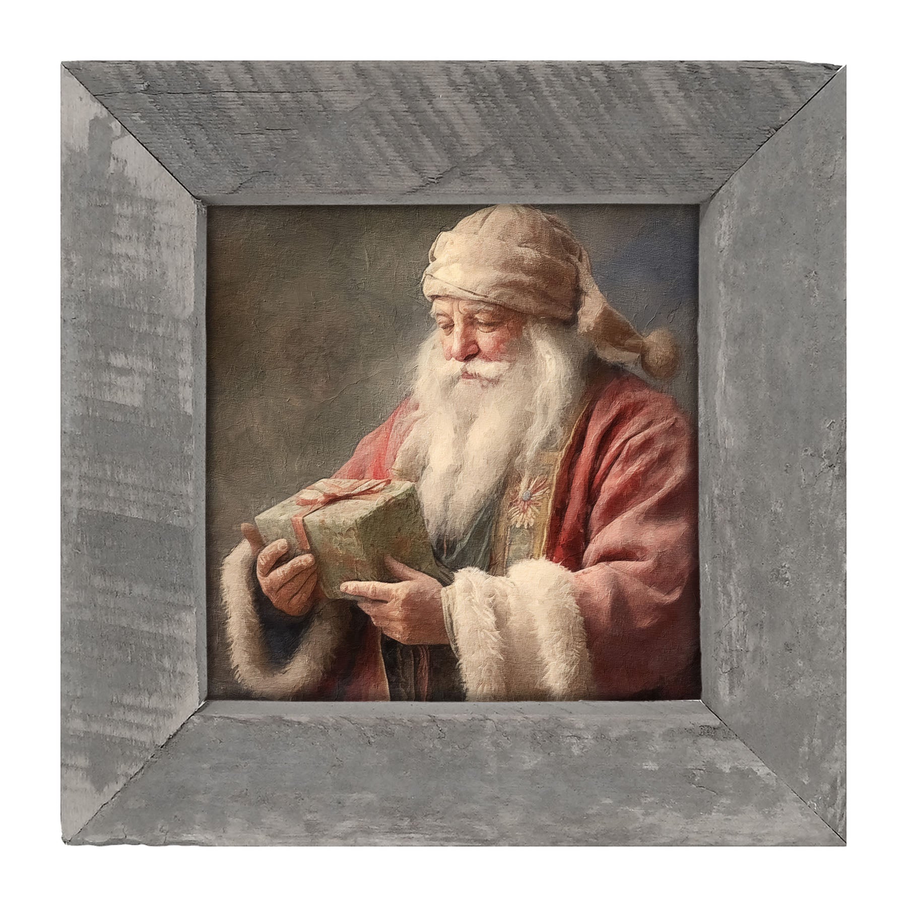 Old world Santa with present - Framed art
