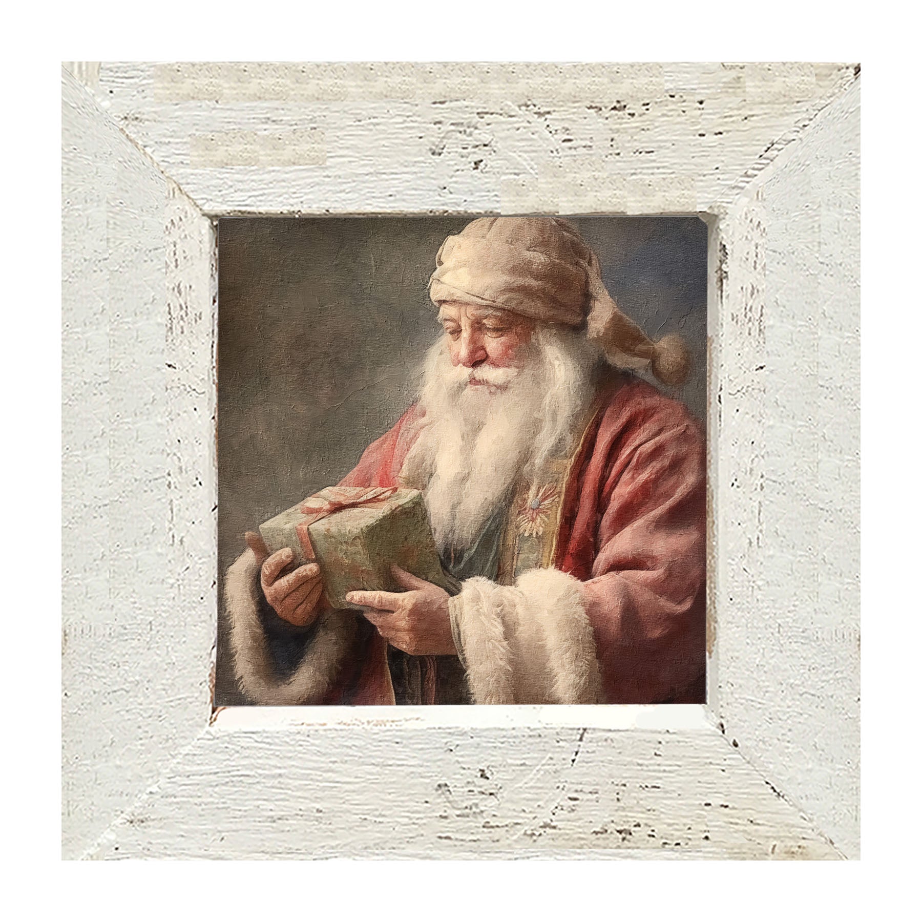 Old world Santa with present - Framed art