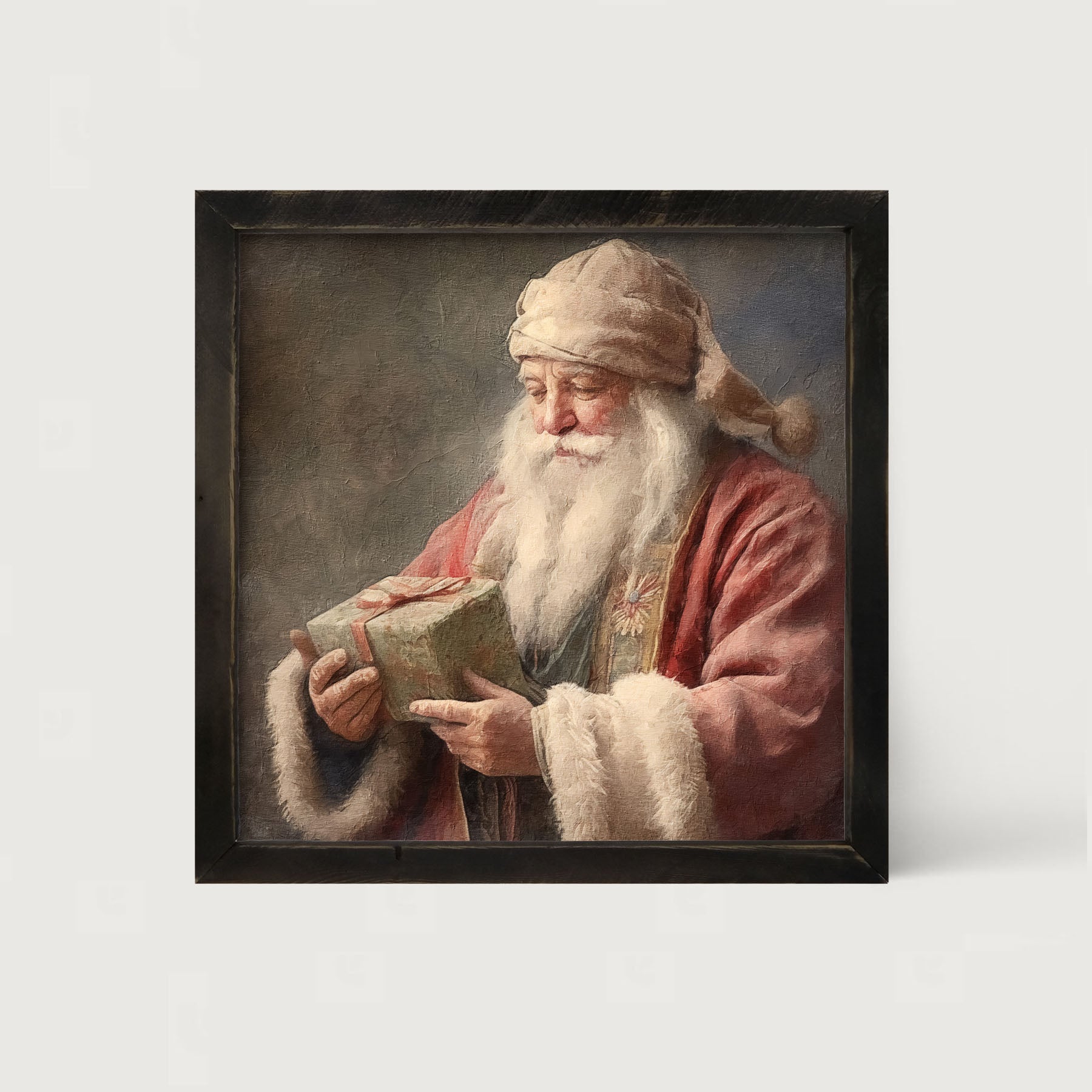 Old world Santa with present - Framed art