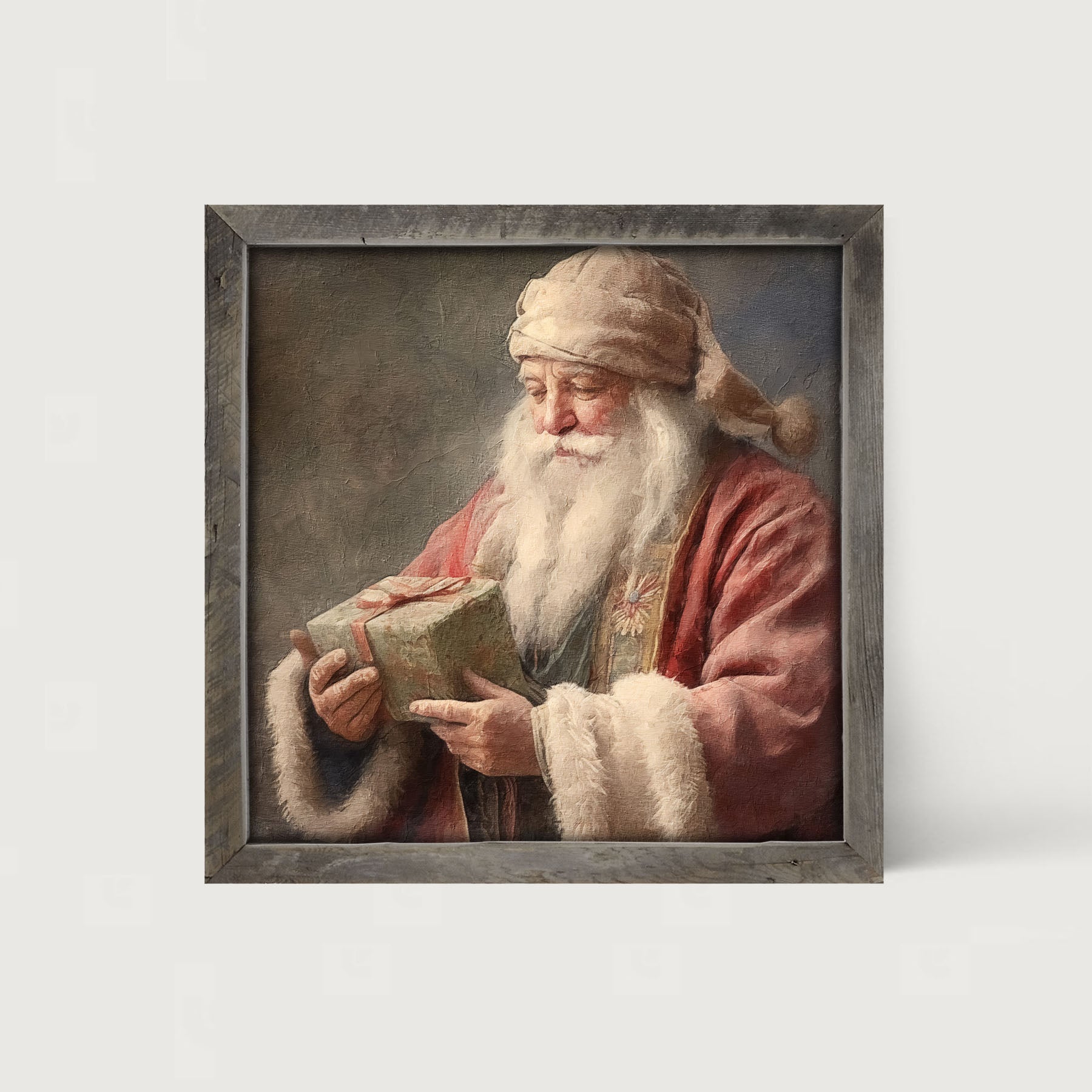 Old world Santa with present - Framed art