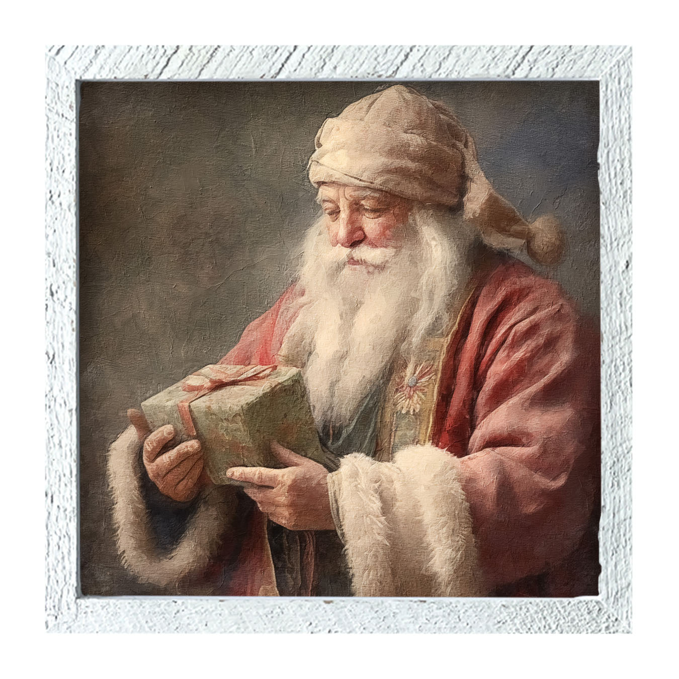 Old world Santa with present - Framed art