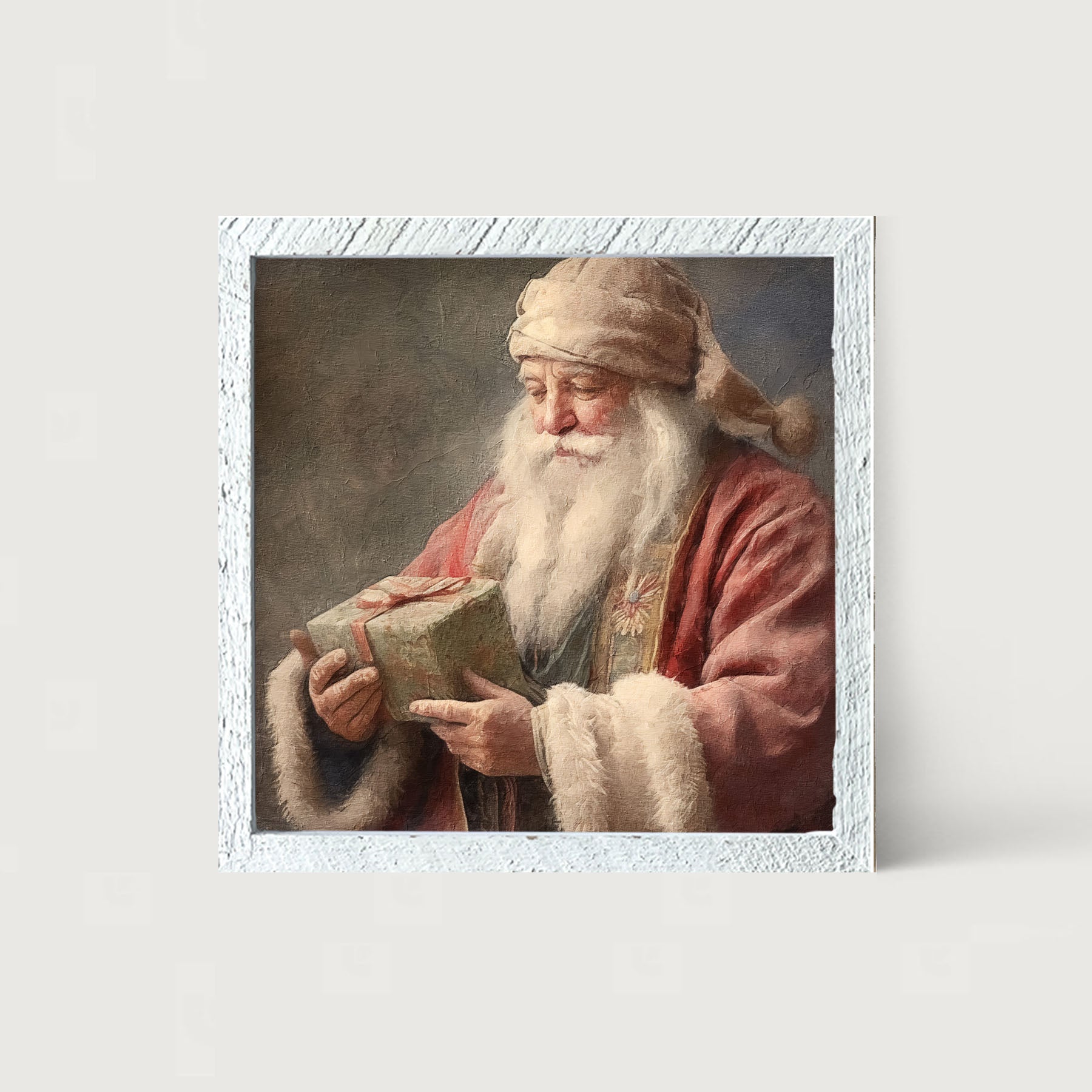 Old world Santa with present - Framed art